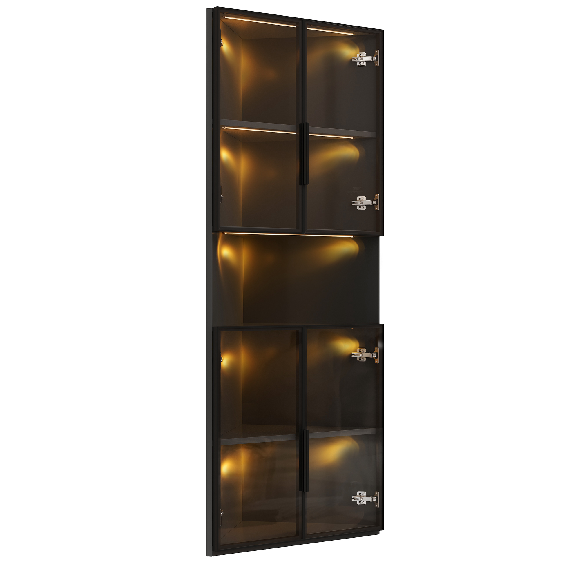Vitrine, éclairage led, éléments en verre, 62 x 32 x 160 cm, verre et MDF, noir - vue 3