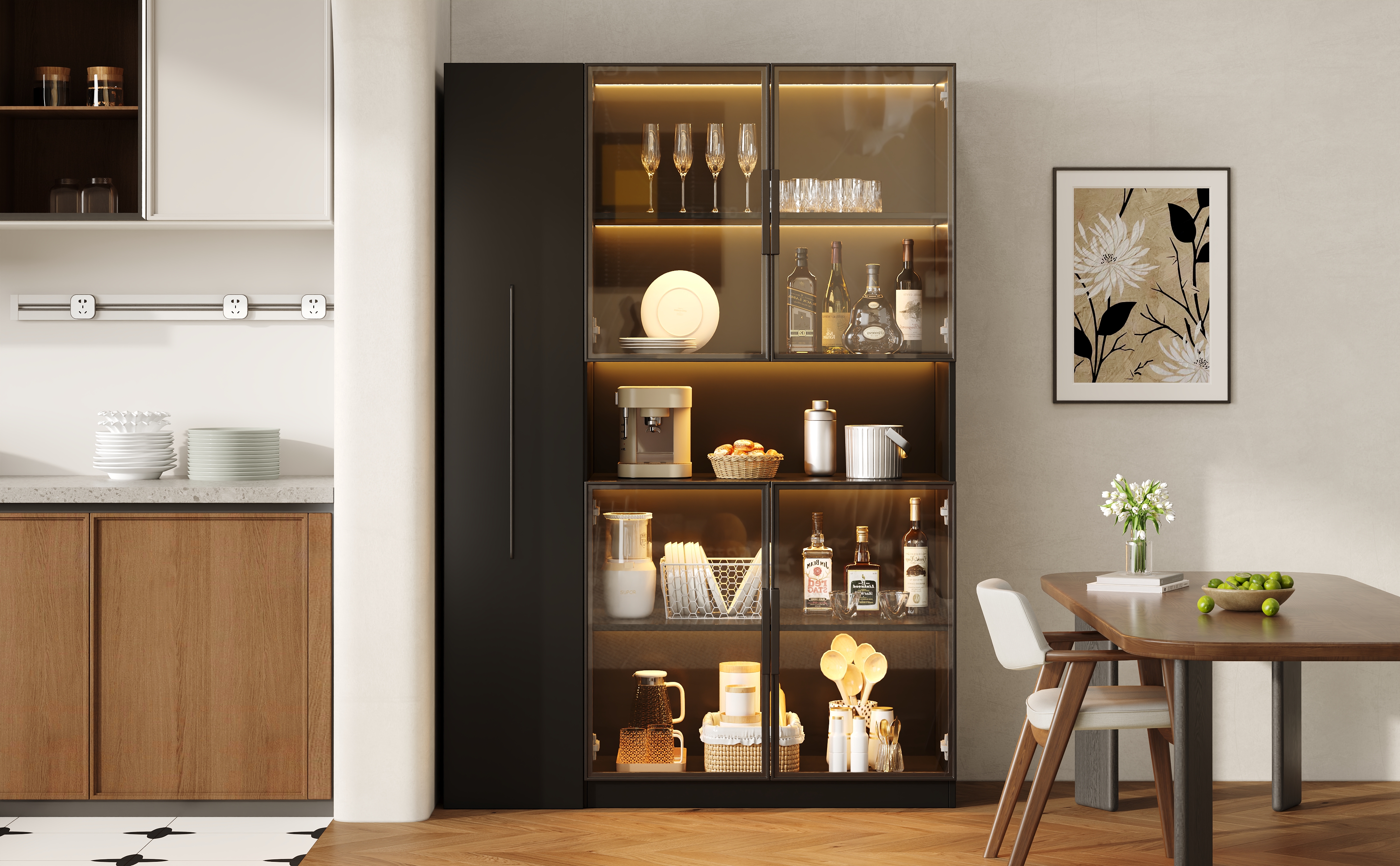 Vitrine multifonction avec tiroir coulissant