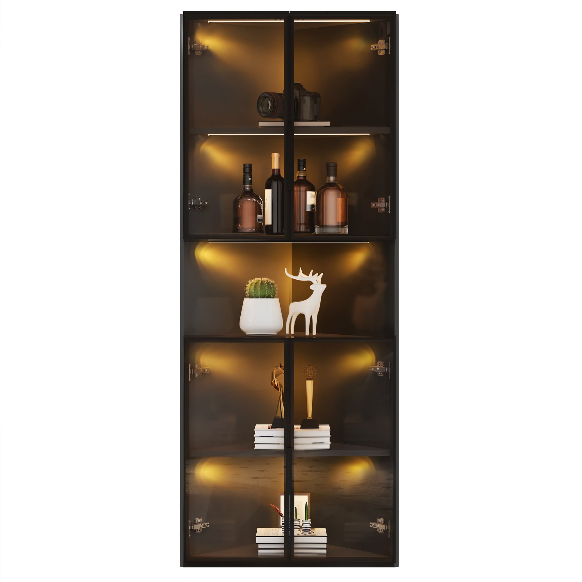 Vitrine, éclairage led, éléments en verre, 62 x 32 x 160 cm, verre et MDF, noir - vue 1