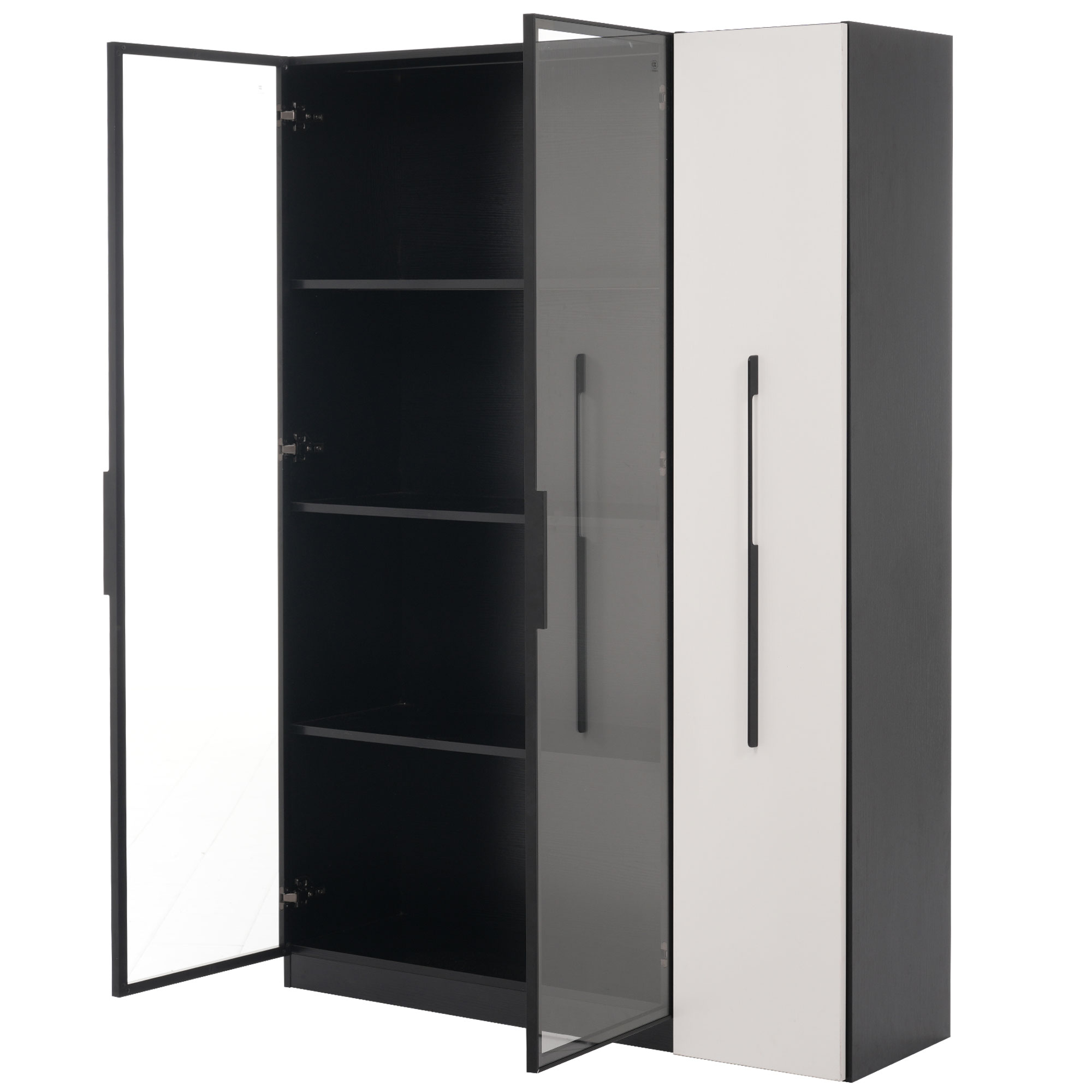 Vitrine, éclairage led, éléments en verre, 110,5 x 35 x 160 cm, verre et MDF, noir - vue 5