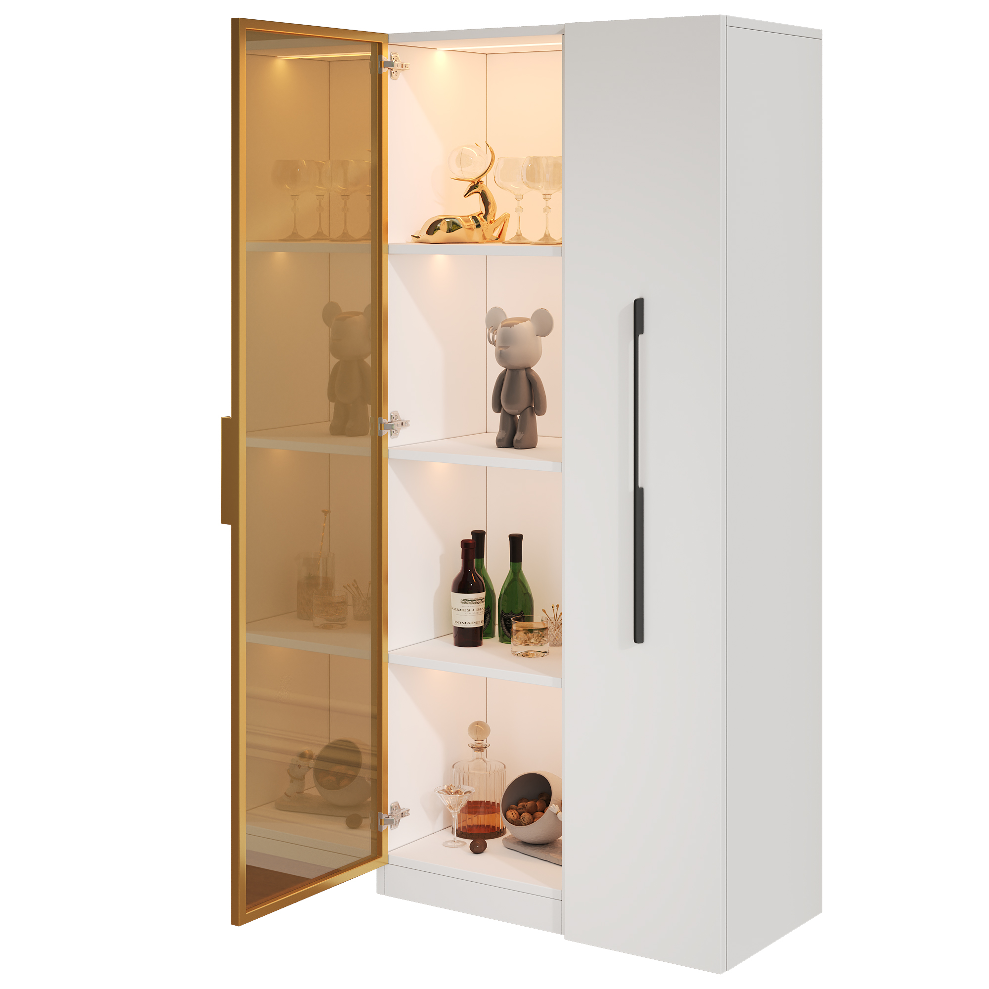 Vitrine, avec tiroirs, éclairage led, éléments en verre, 70 x 40 x 160cm, verre et MDF, blanc - vue 2