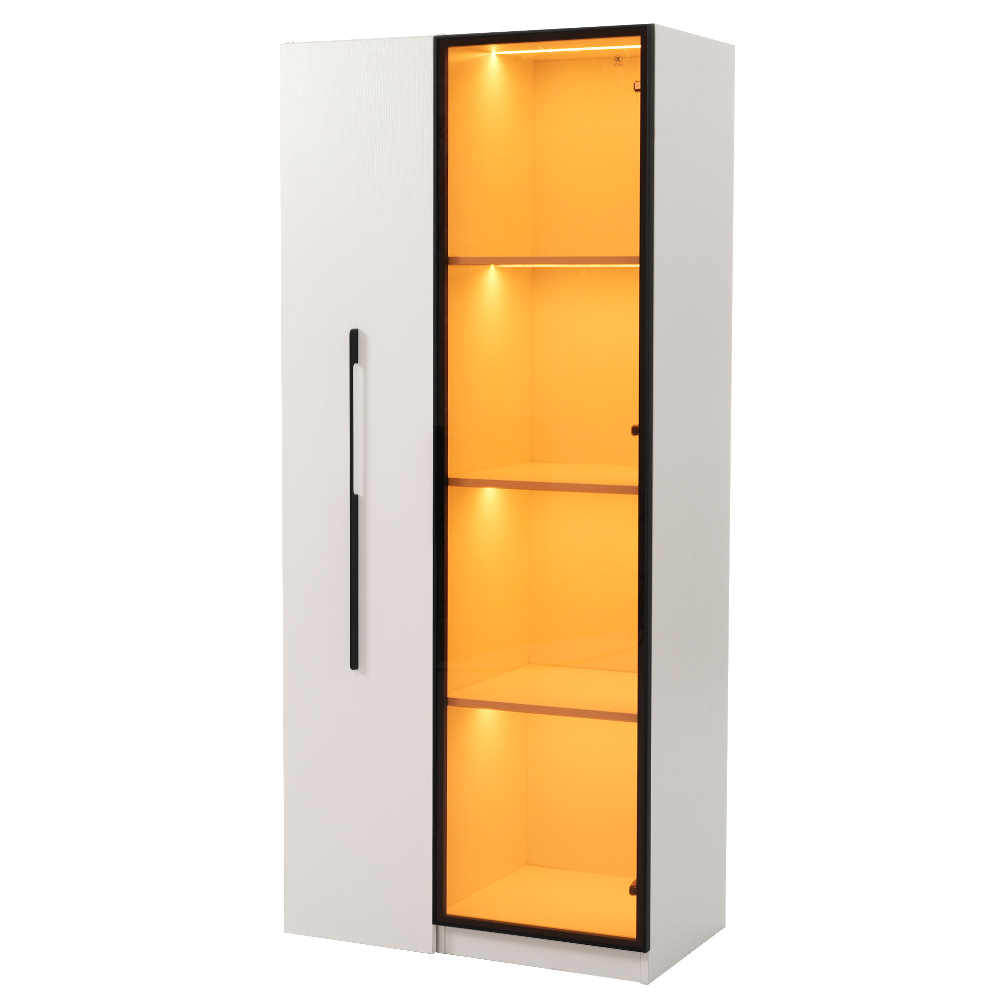 Vitrine, mobile sur roulettes, avec tiroirs, éclairage led, 70 x 40 x 160 cm, verre trempé et verre, blanc - vue 3