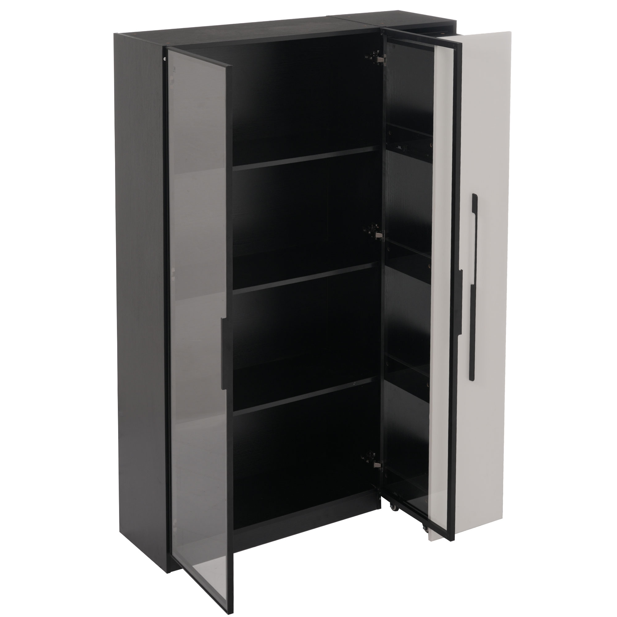 Vitrine, éclairage led, éléments en verre, 110,5 x 35 x 160 cm, verre et MDF, noir - vue 3