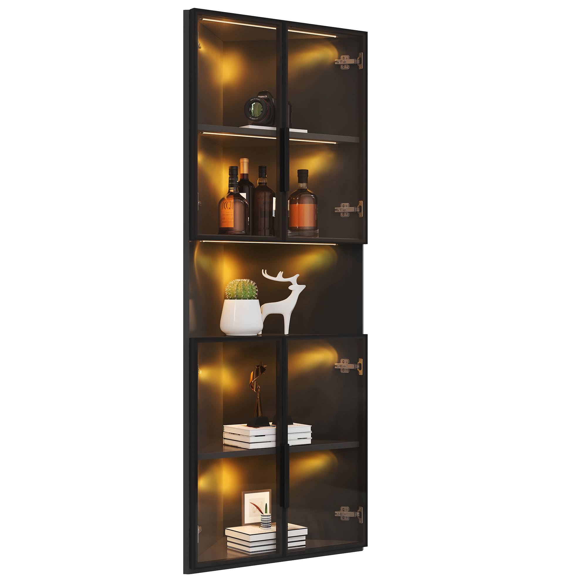Vitrine, éclairage led, éléments en verre, 62 x 32 x 160 cm, verre et MDF, noir - vue 2