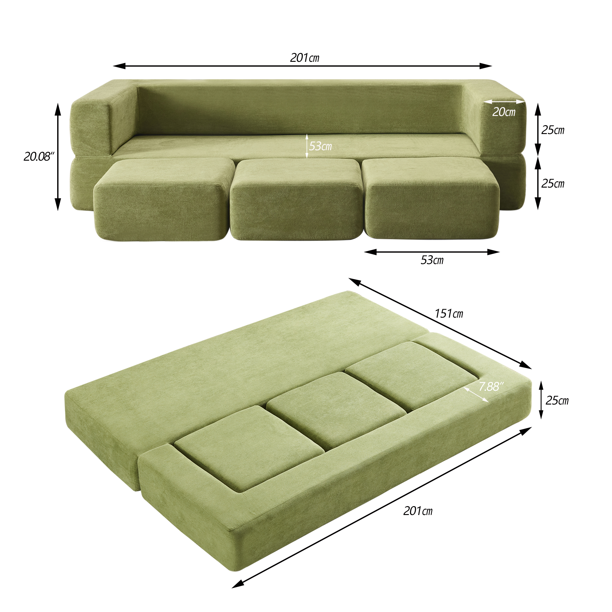 Canapé salon 201x75,5x50 cm en foam vert - points forts 1