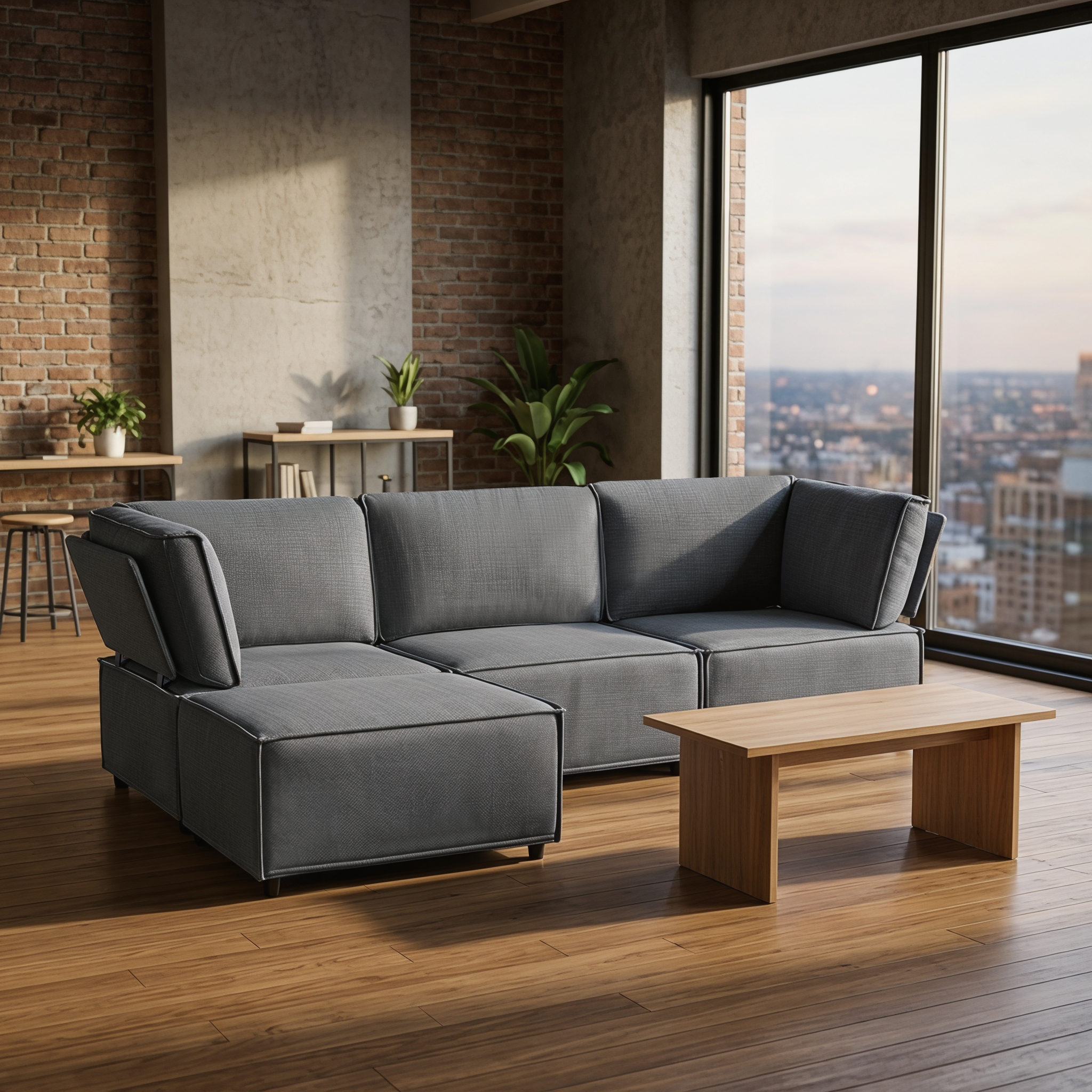 Modulare Sofagarnitur aus halbkomprimiertem Holz, 