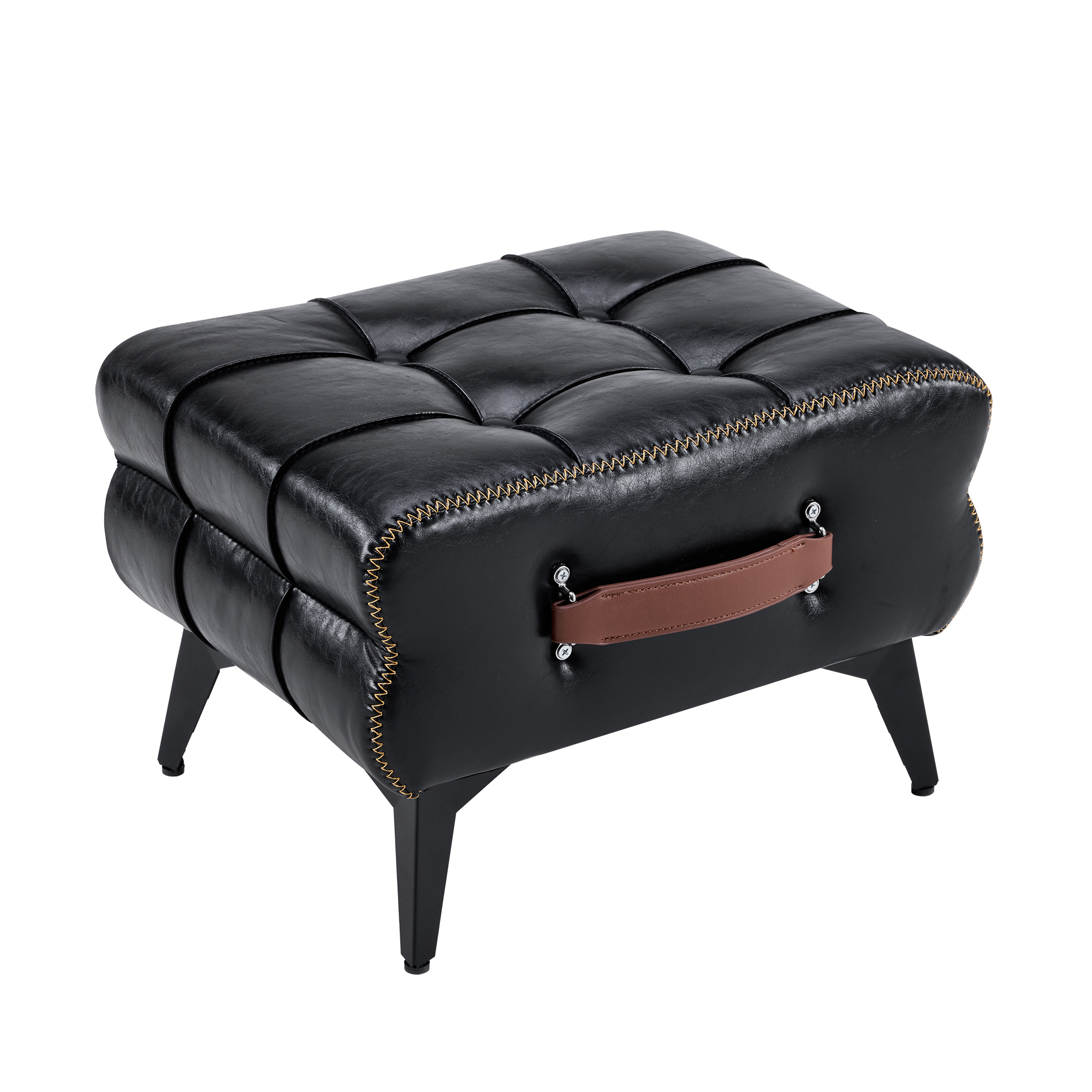 Pouf, 43 x 33 x 30 cm, métal et bois, noir - vue 2