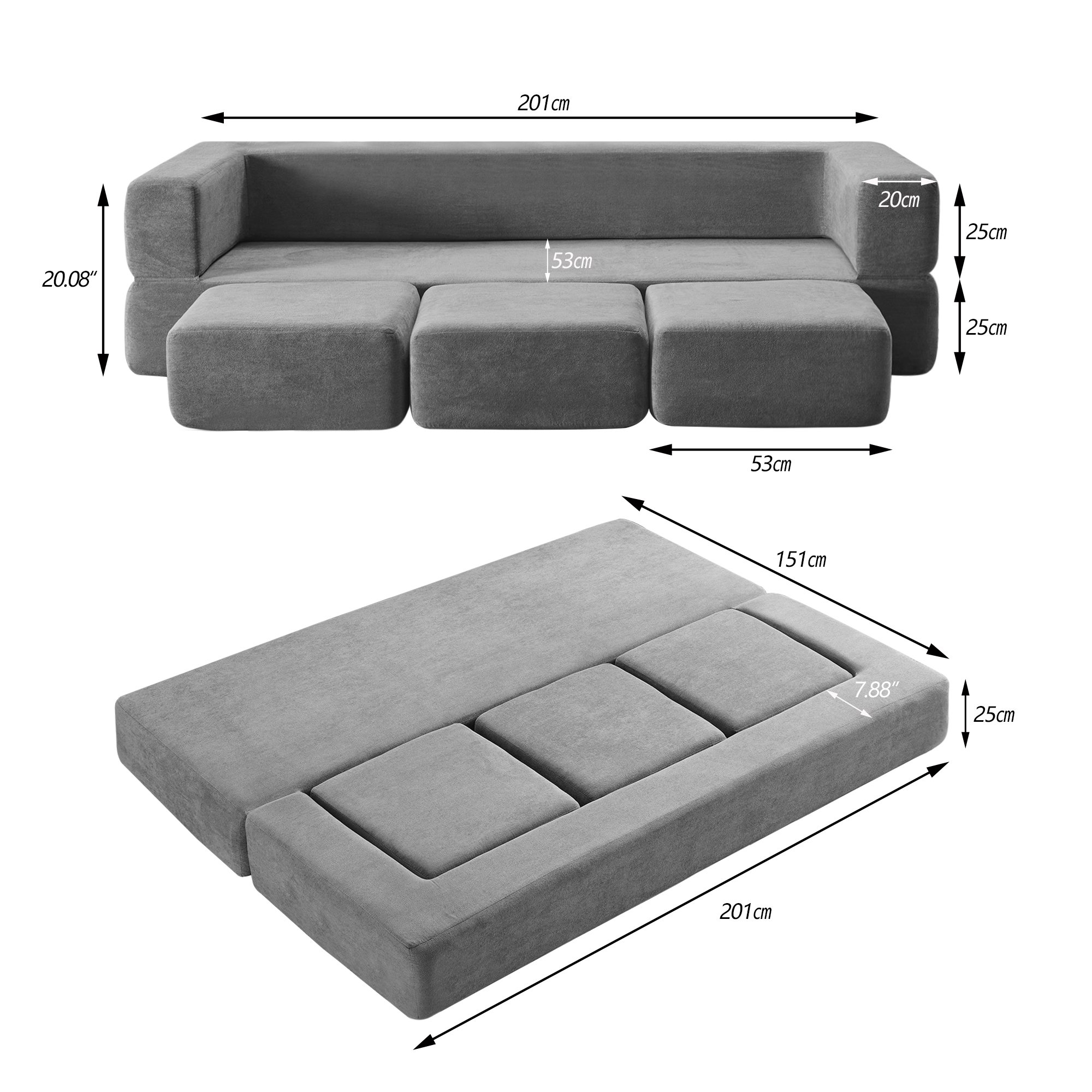 Canapé salon 201x75,5x50 cm en foam gris - points forts 1