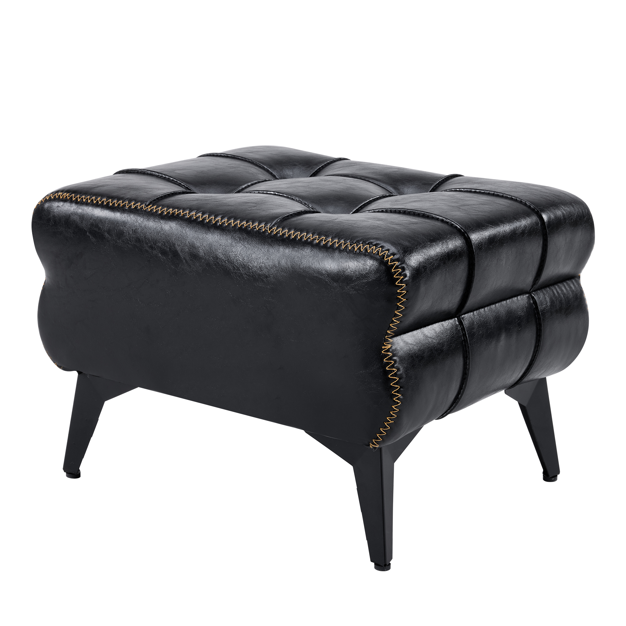 Pouf, 43 x 33 x 30 cm, métal et bois, noir - vue 1