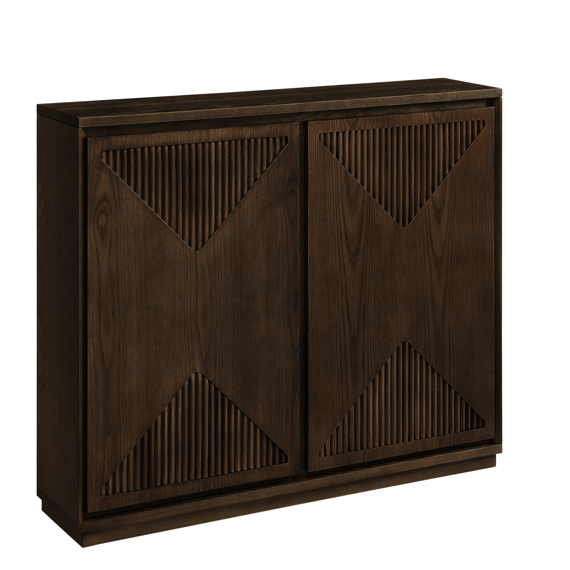 Buffet bas 99,06 cm, meuble de rangement avec façades rainurées, MDF et bois massif, Marron