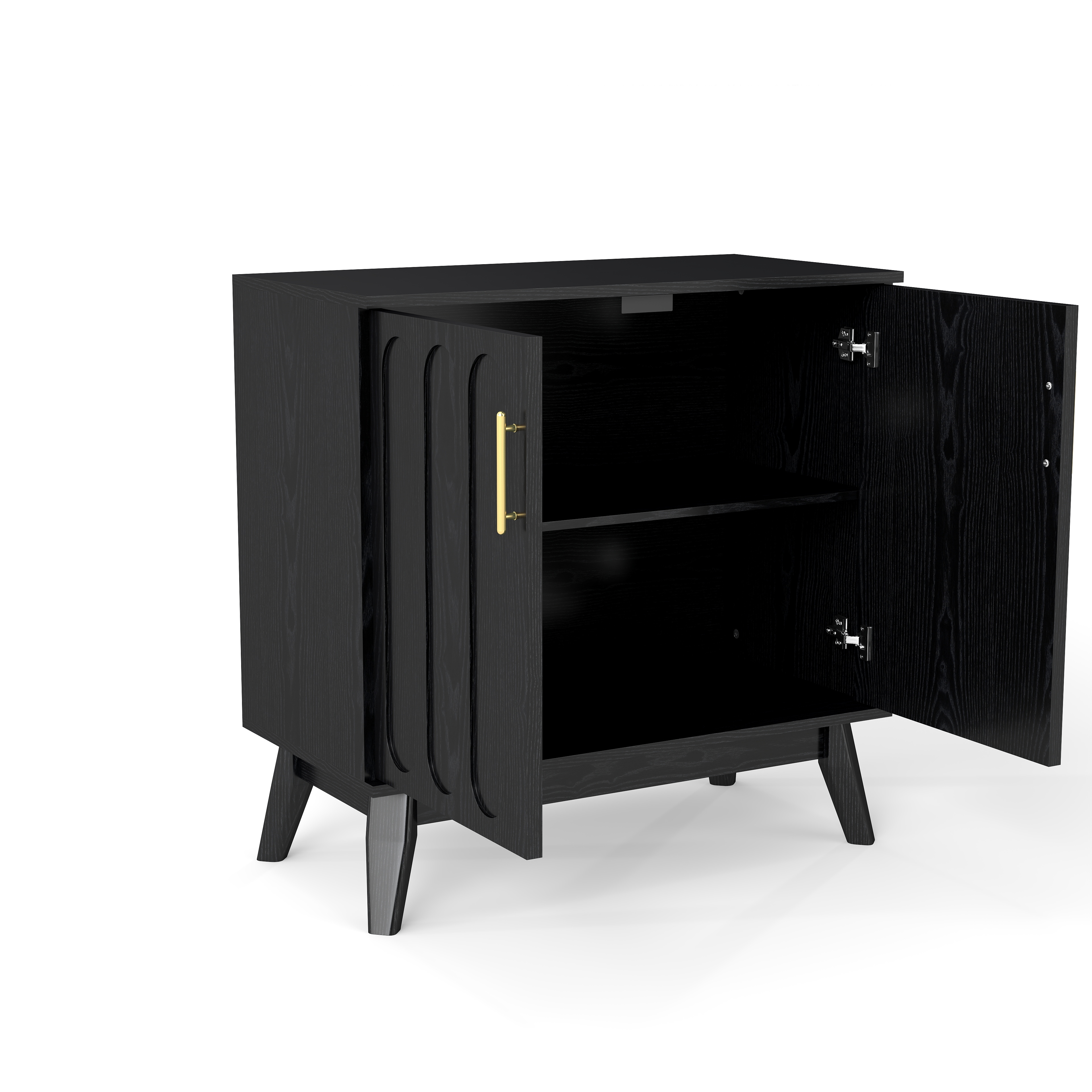Buffet bas 80,01 cm, meuble de rangement avec étagères réglables, façades rainurées, MDF et bois massif, Noir