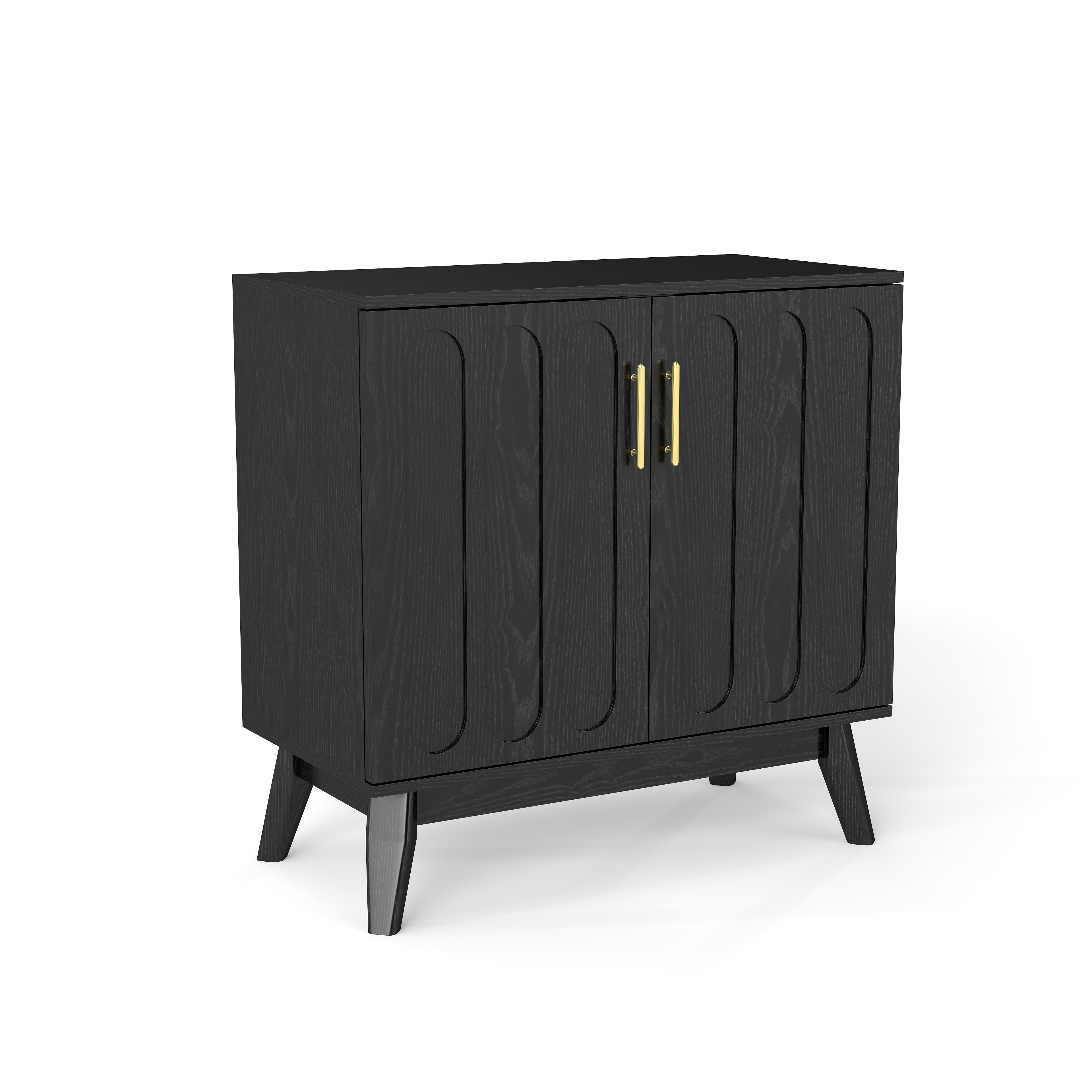 Buffet bas 80,01 cm, meuble de rangement avec étagères réglables, façades rainurées, MDF et bois massif, Noir