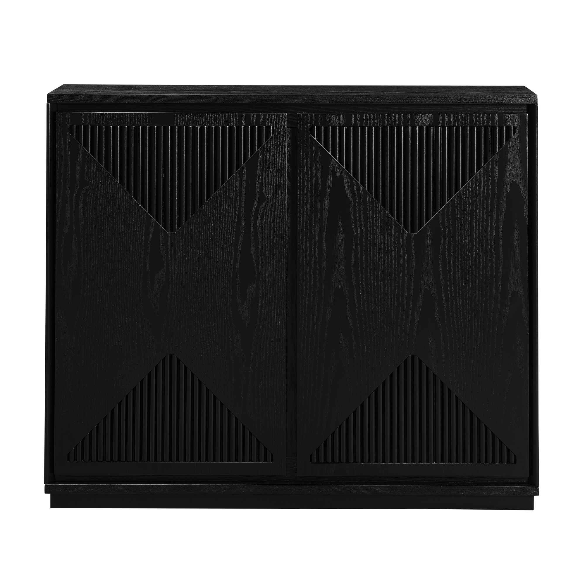 Buffet bas 99,06 cm, meuble de rangement avec façades rainurées, MDF et bois massif, Noir
