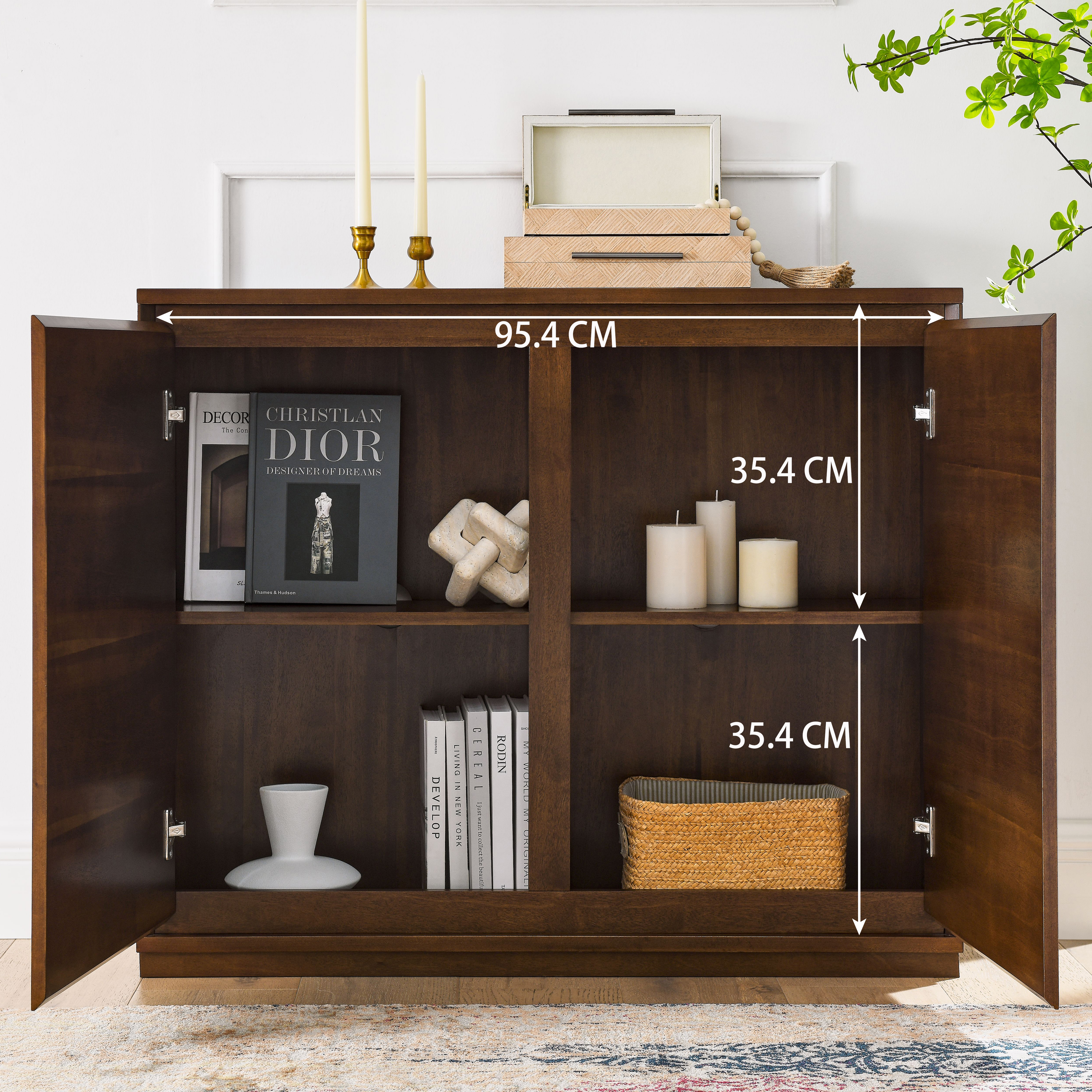 Buffet bas 99 cm, meuble de rangement, MDF, Effet noyer