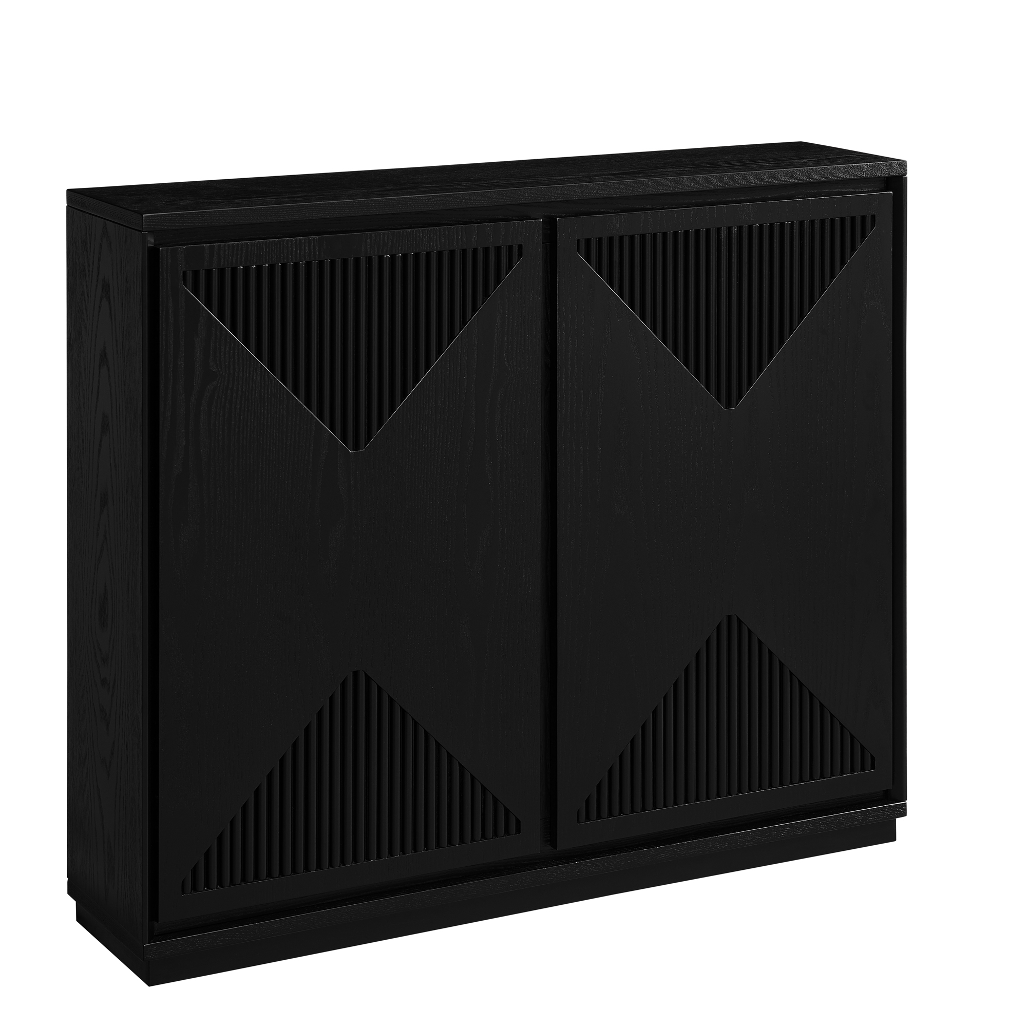 Buffet bas 99,06 cm, meuble de rangement avec façades rainurées, MDF et bois massif, Noir