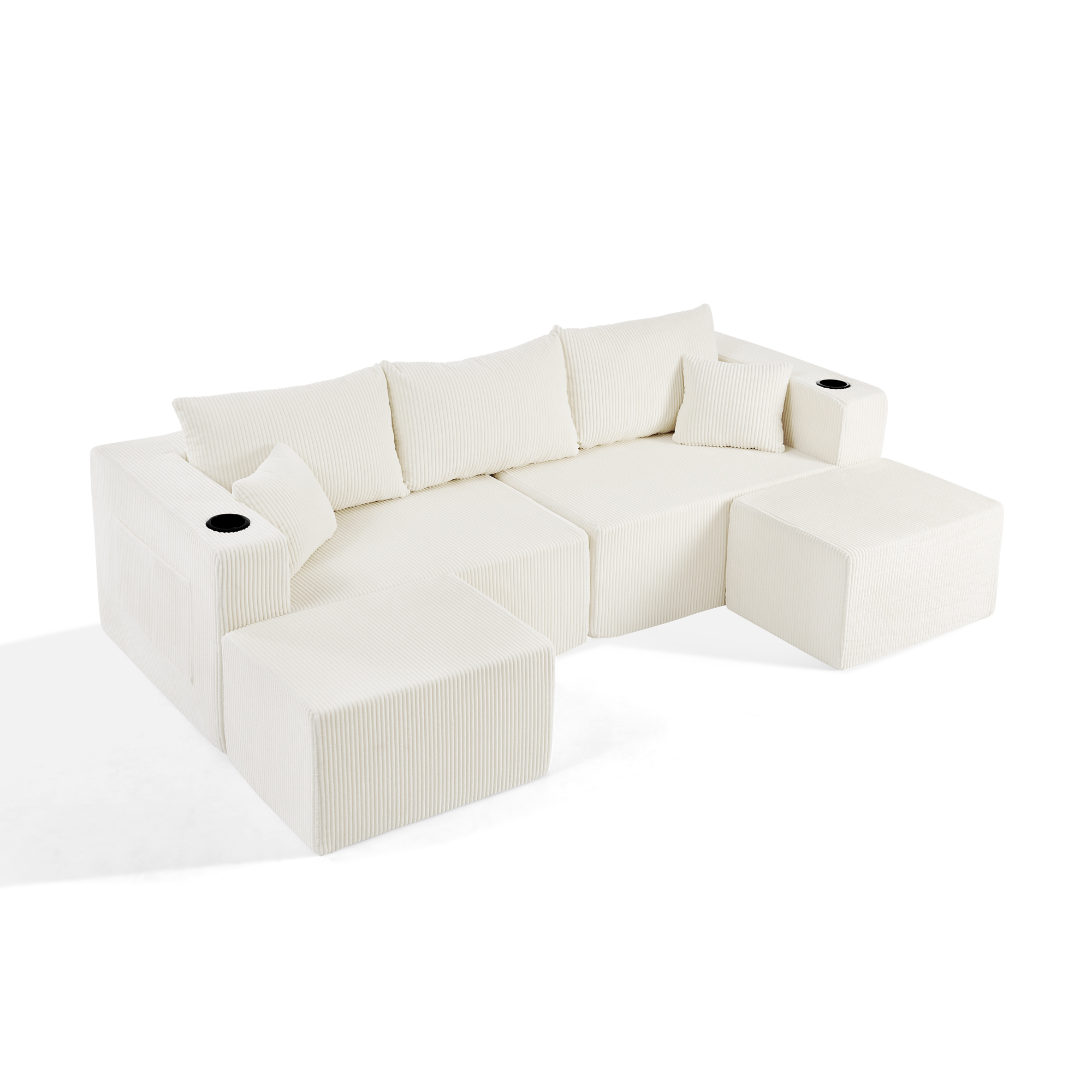 Canapé d’angle modulable 3 places canapé en L avec méridienne, avec rangement, garnissage en mousse, Beige - points forts 1