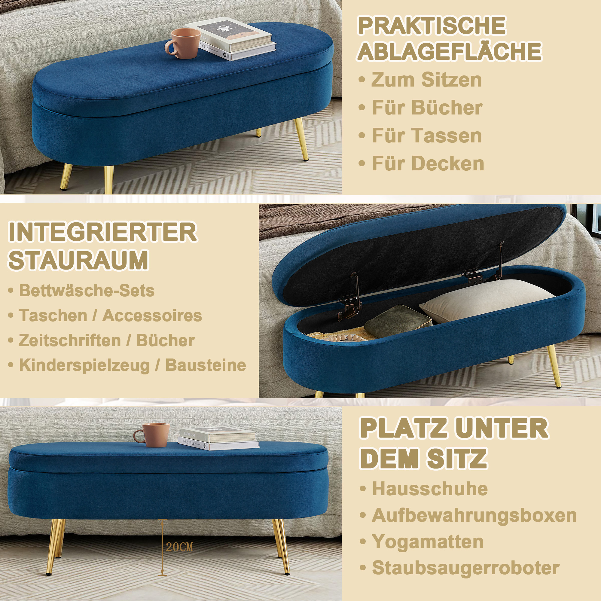 banquette de rangement ovale revêtement velours confortable aspect luxueux