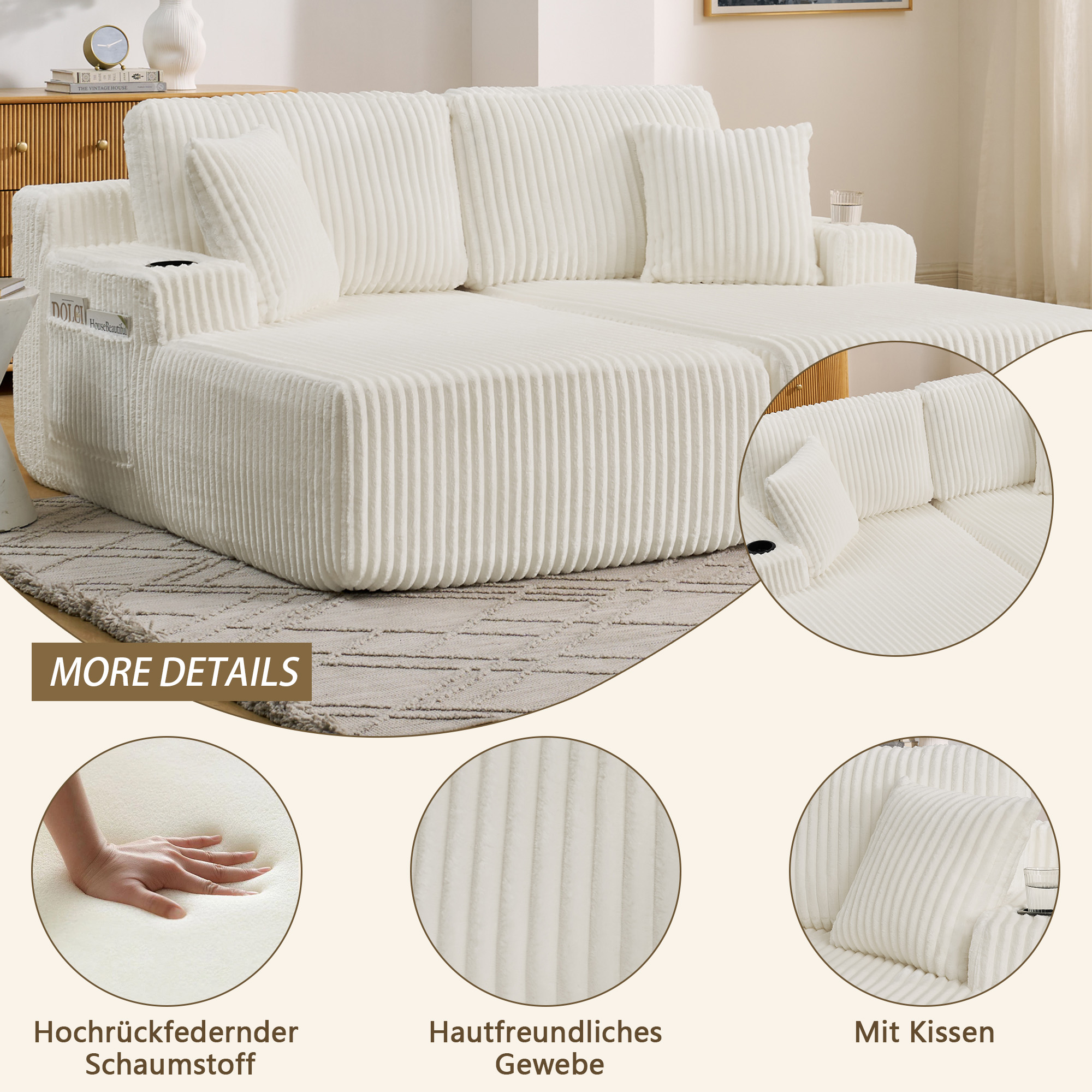 2-Sitzer Relax-Schlafsofa,Lounge-Sessel,weich Kord