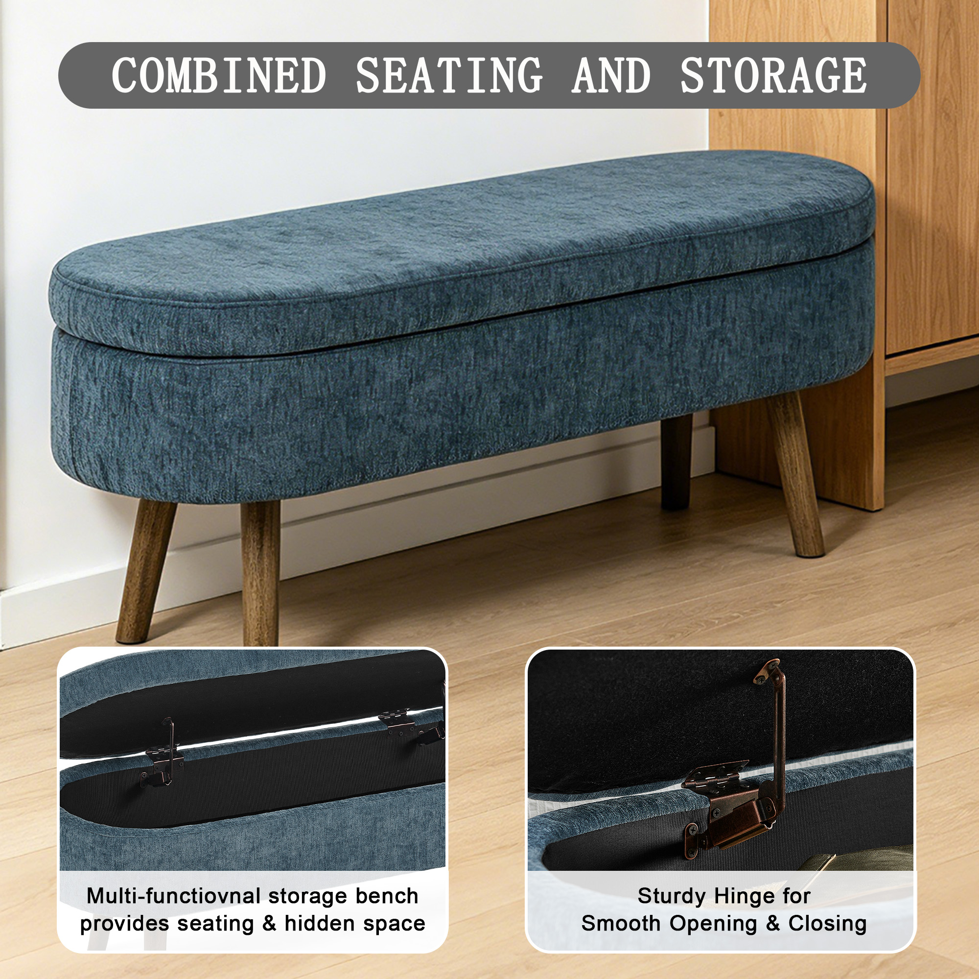 Banc de rangement multifonction en tissu chenille - image 6