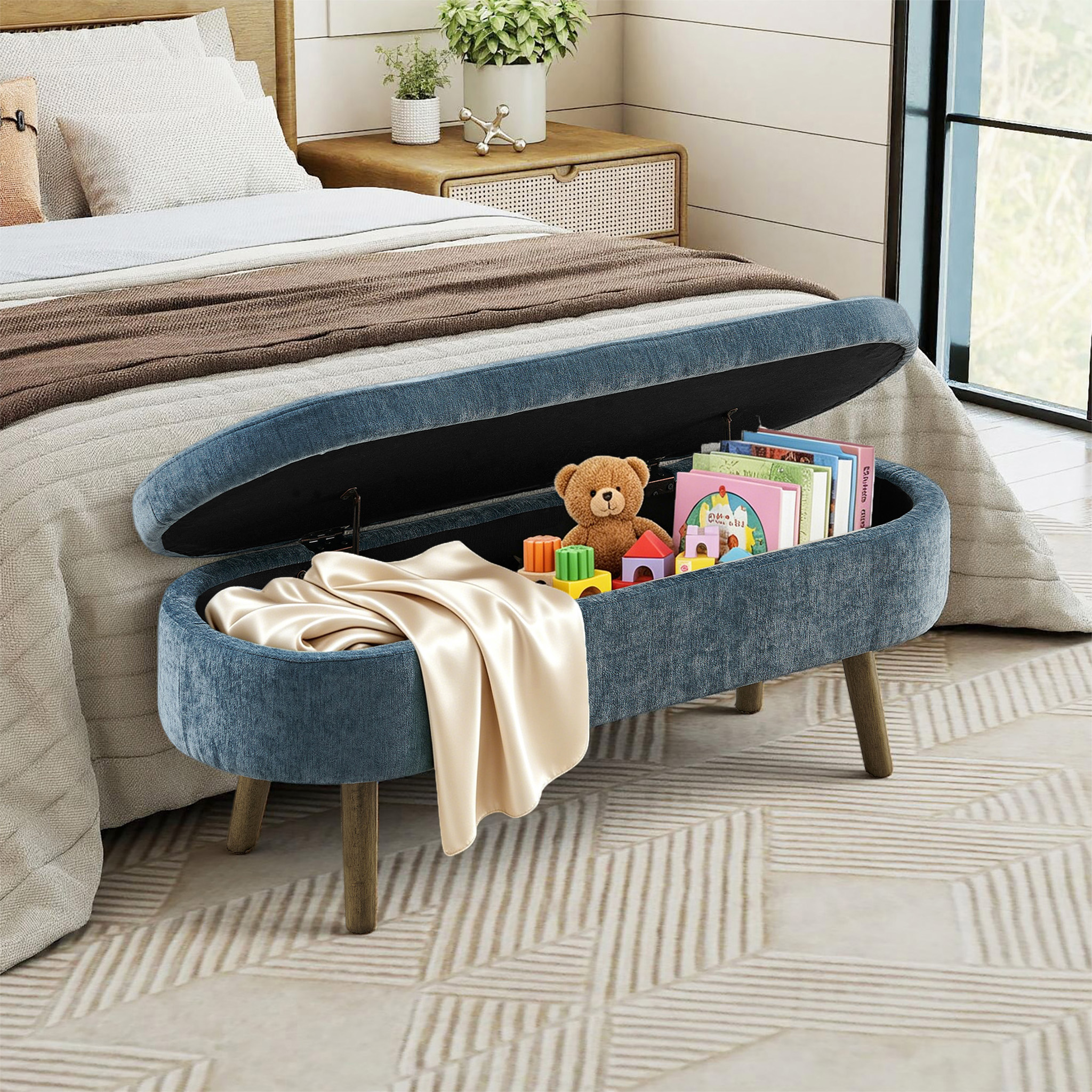 Banc de rangement multifonction en tissu chenille - image 1