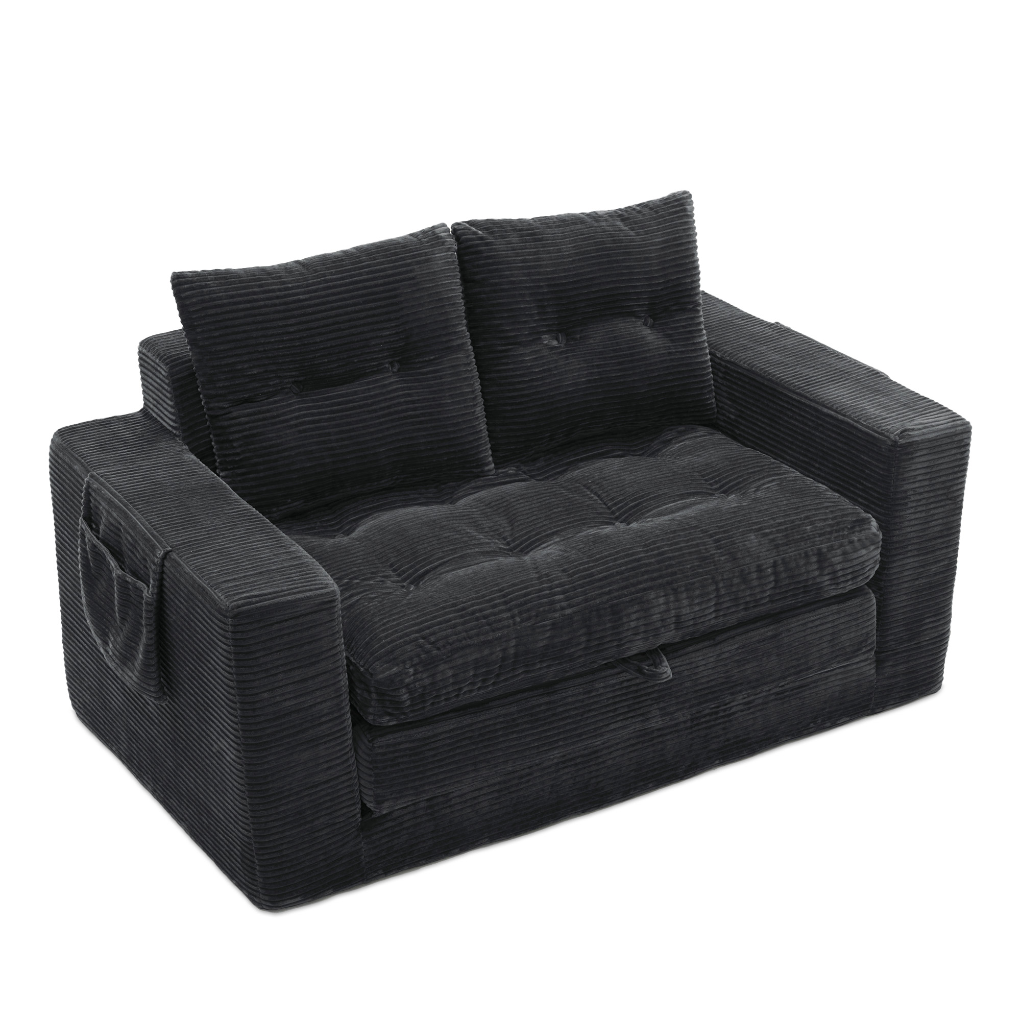 Canapé avec rangements, porte-gobelets en velours côtelé noir - spécifications 1