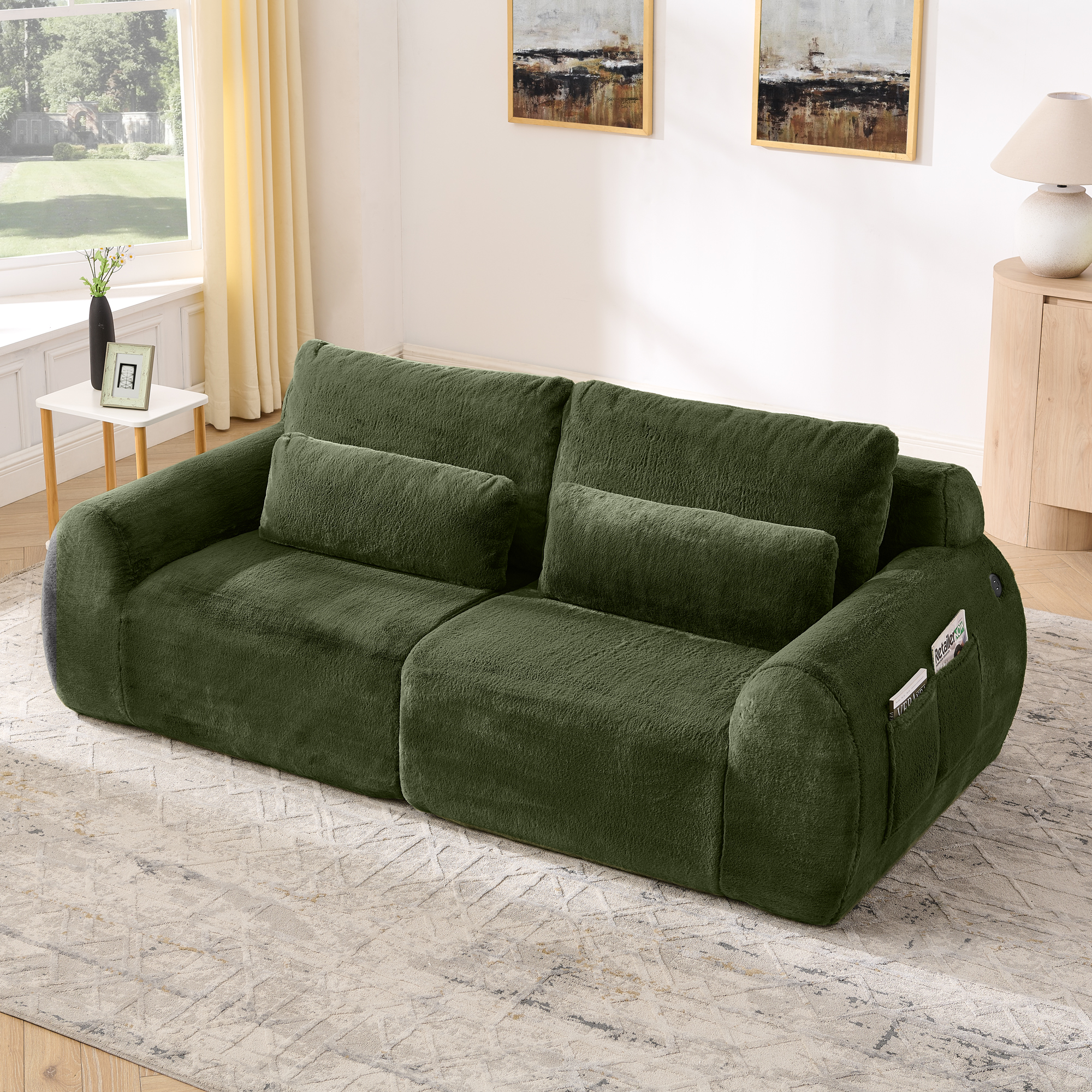 2‑Sitzer Sofa, weiches Kaninchenstil-Kunstfell, ho
