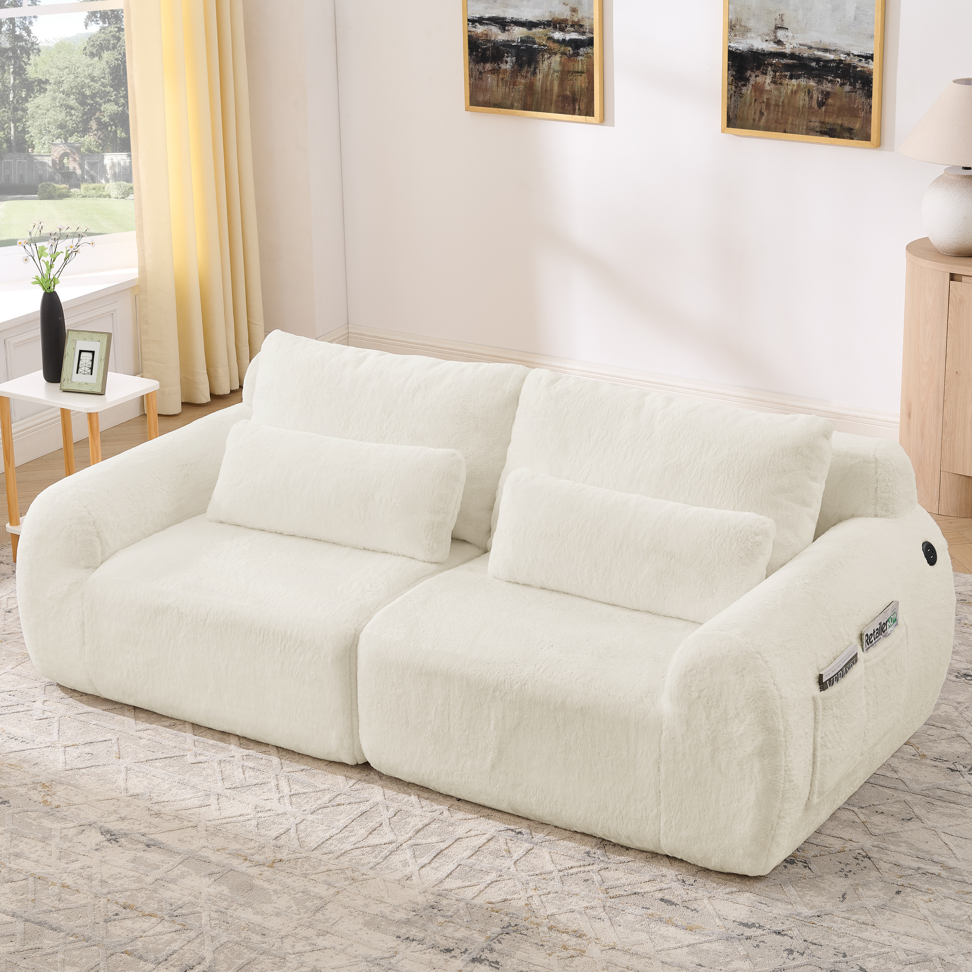 2‑Sitzer Sofa, weiches Kaninchenstil-Kunstfell, ho