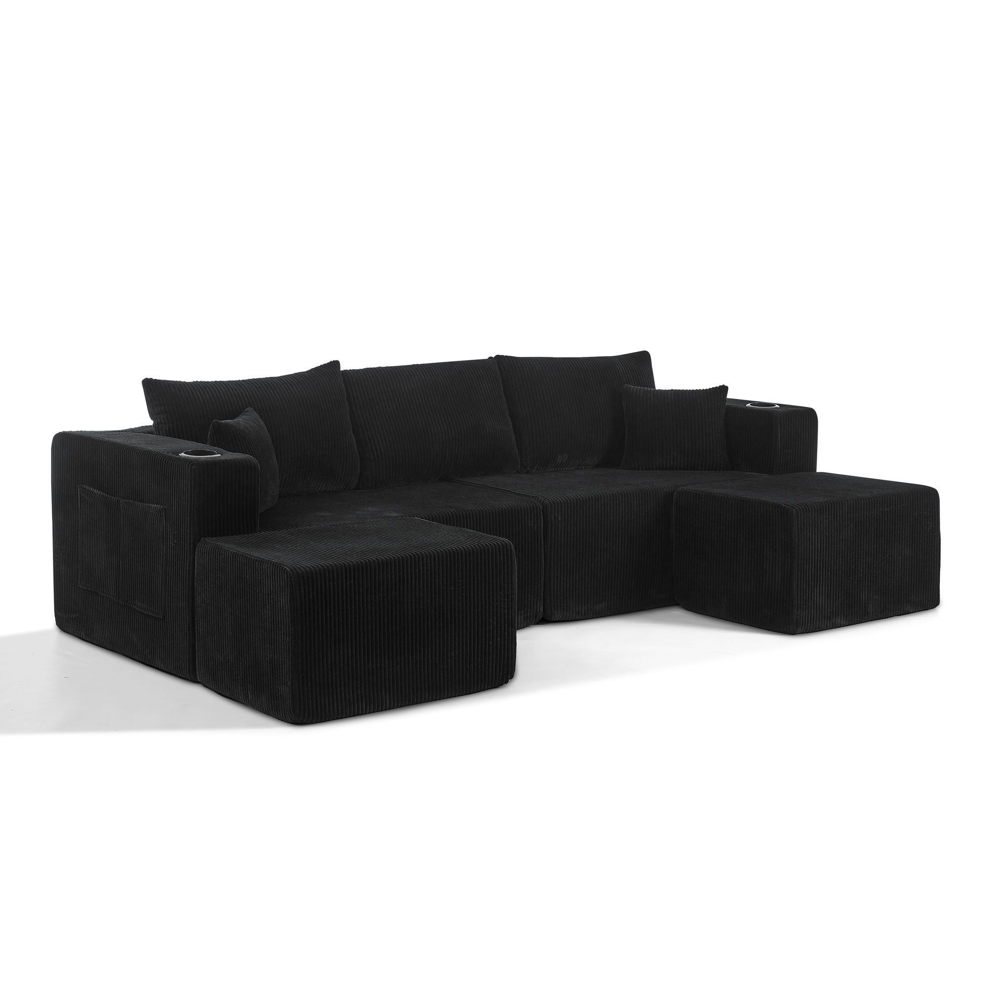Canapé d’angle modulable 3 places canapé en L avec méridienne, avec rangement, garnissage en mousse, Noir - points forts 1