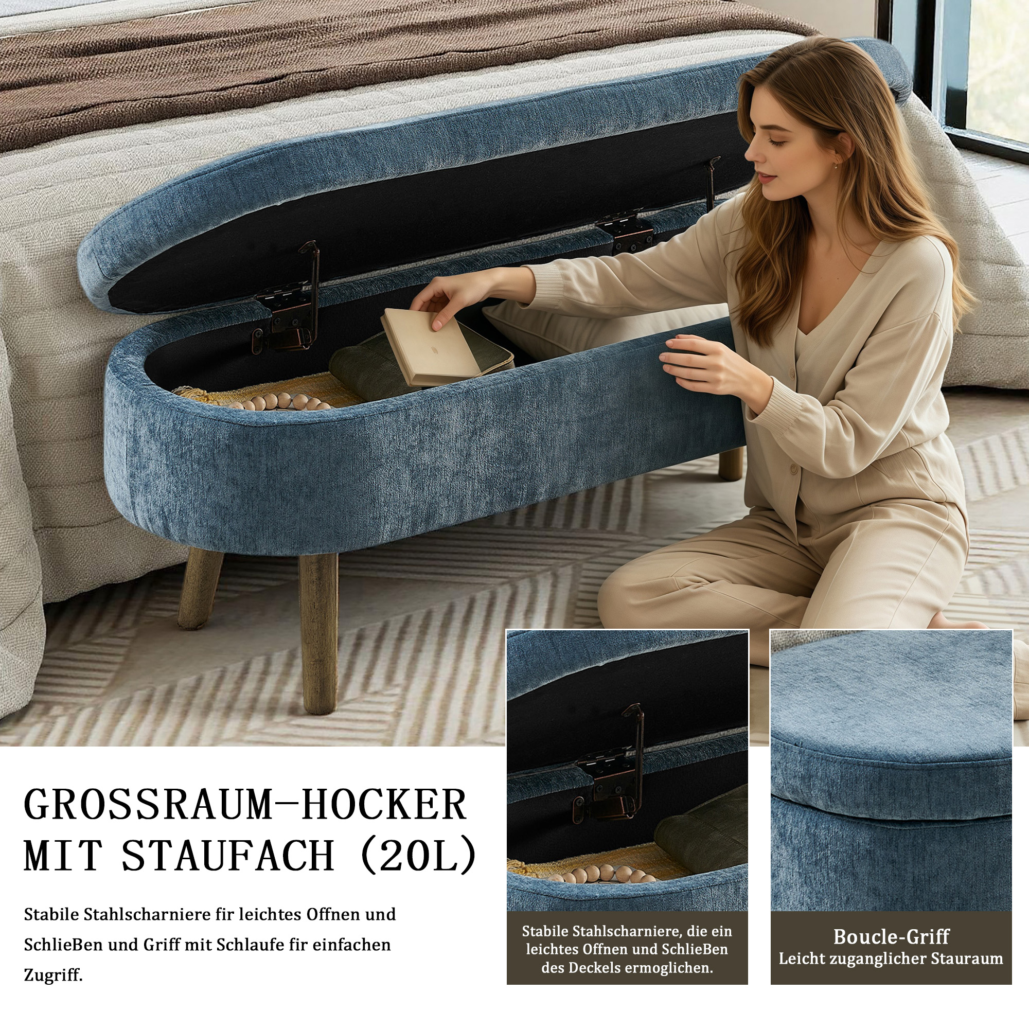 Banc de rangement multifonction en tissu chenille - image 2