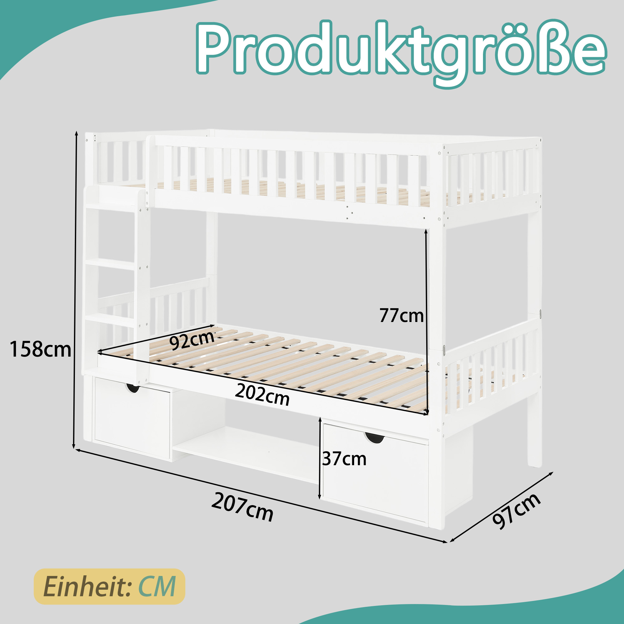 Massivkieferholz Kinder-Doppelbett, Größe 90×200 c