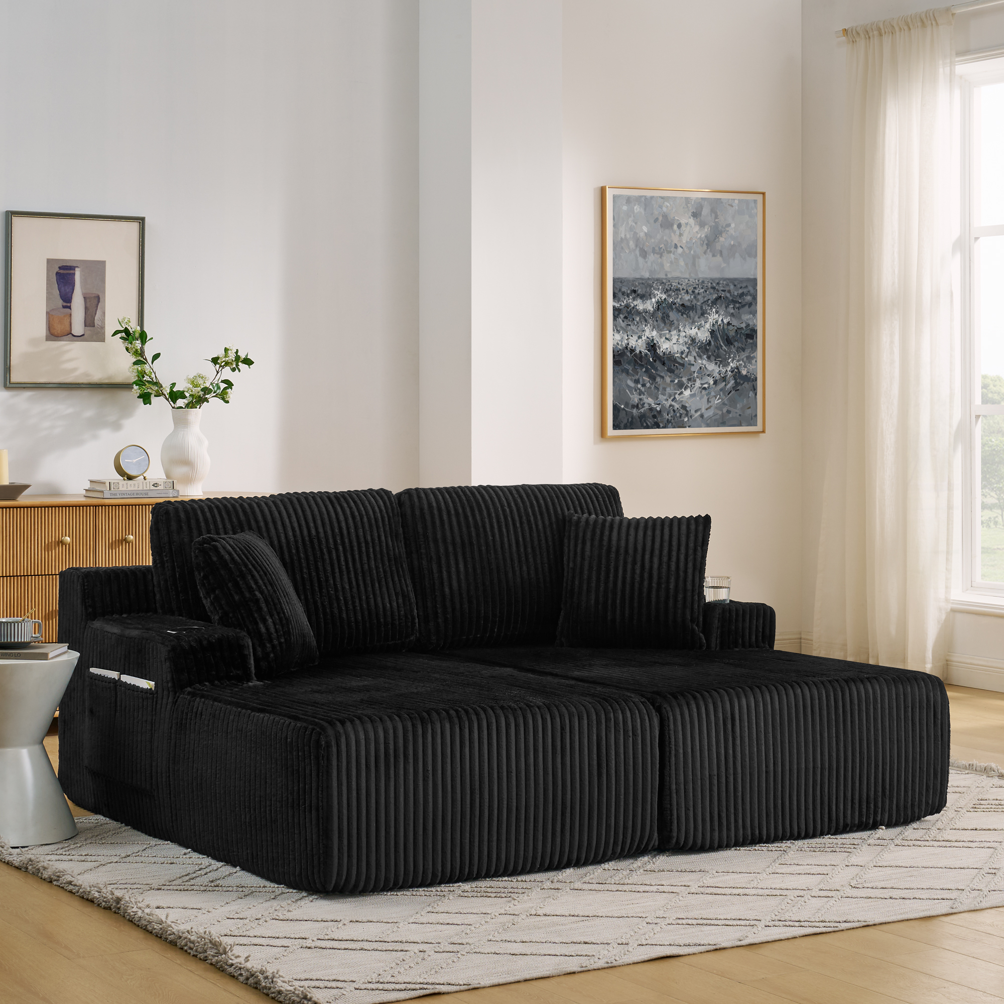 2-Sitzer Relax-Schlafsofa,Lounge-Sessel,weich Kord