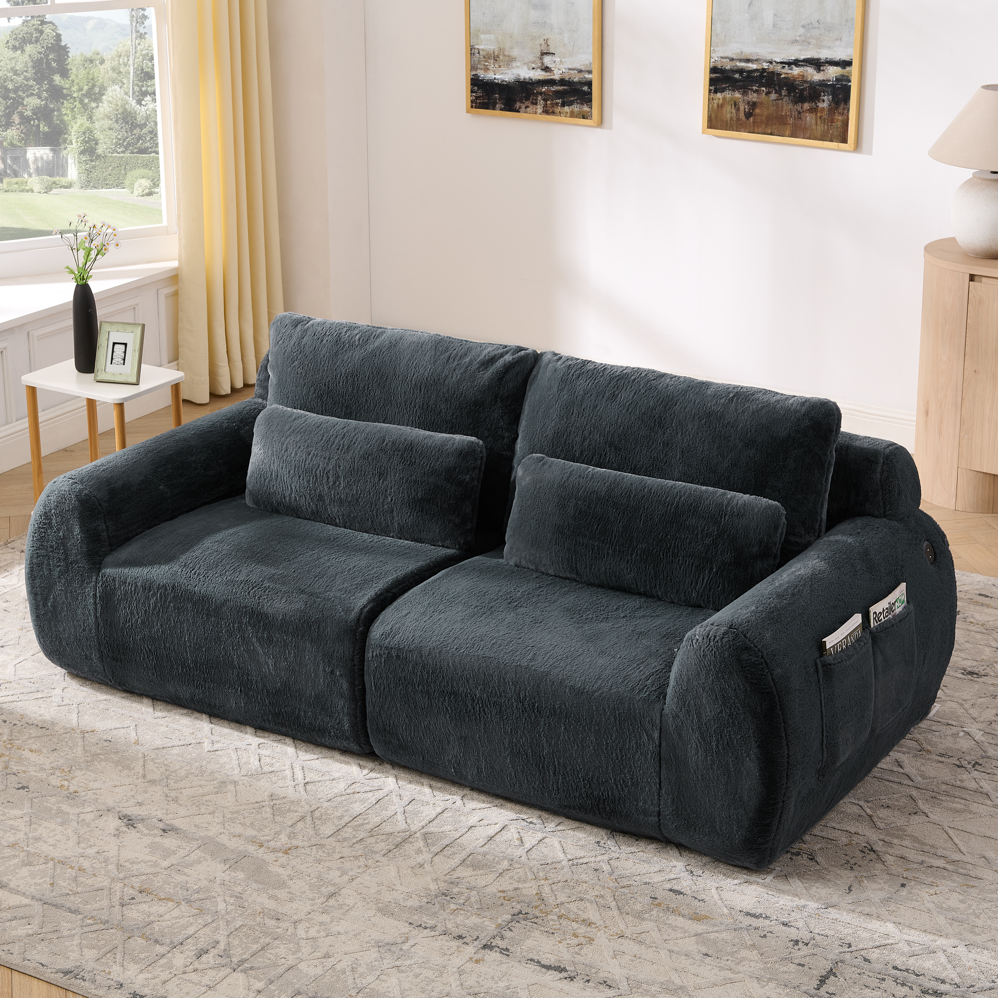 2‑Sitzer Sofa, weiches Kaninchenstil-Kunstfell, ho