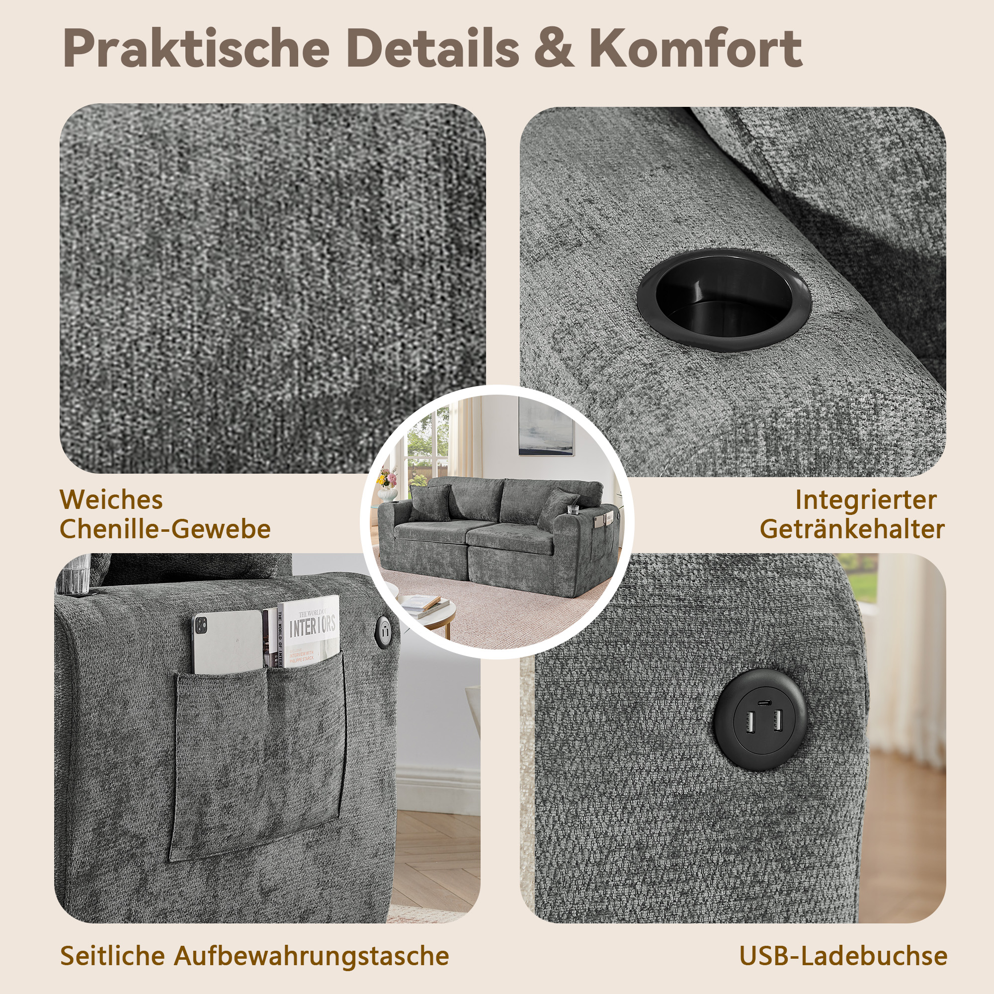 2-Sitzer-Relaxsofa für kleine Räume,aus weichem Ch