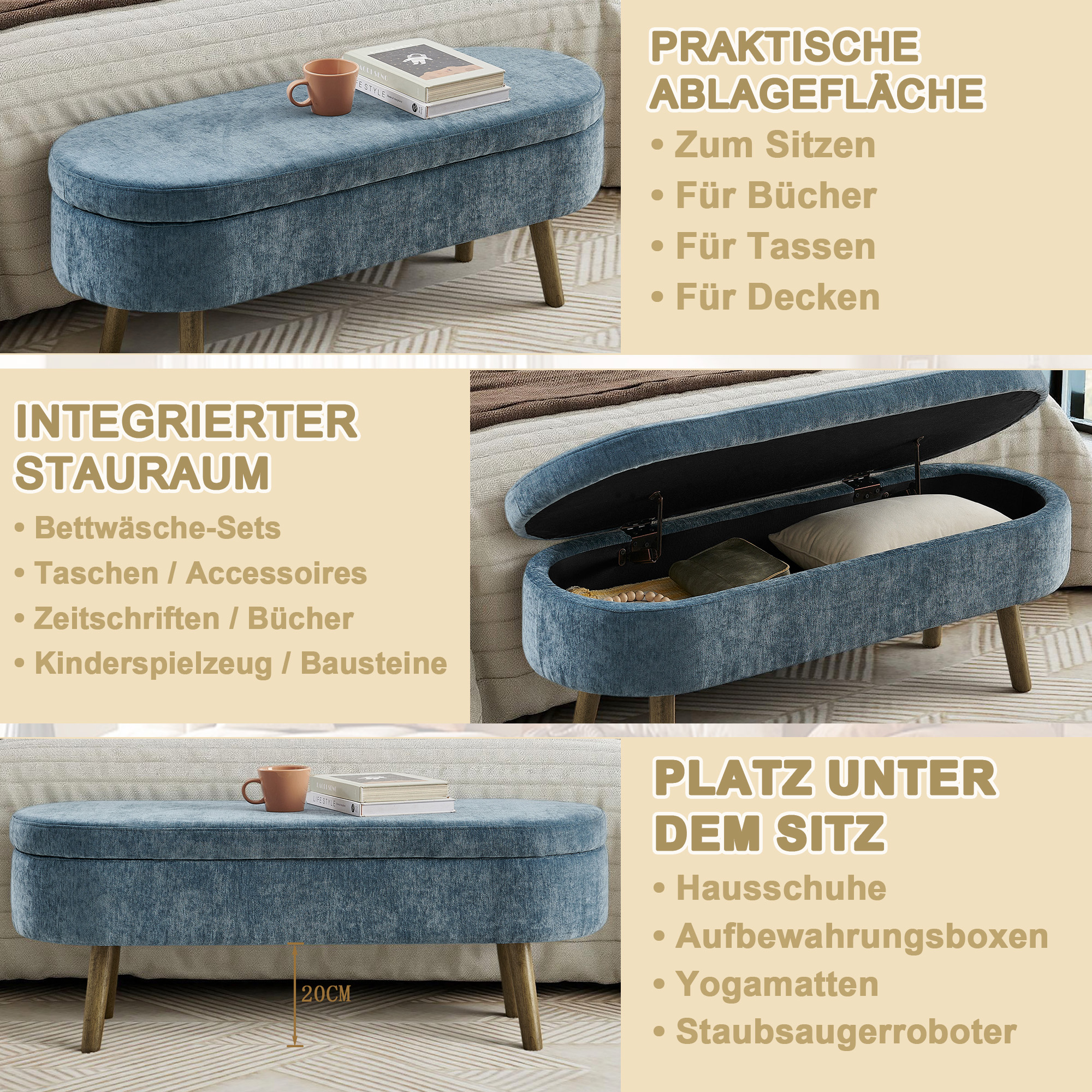 Banc de rangement multifonction en tissu chenille - image 5
