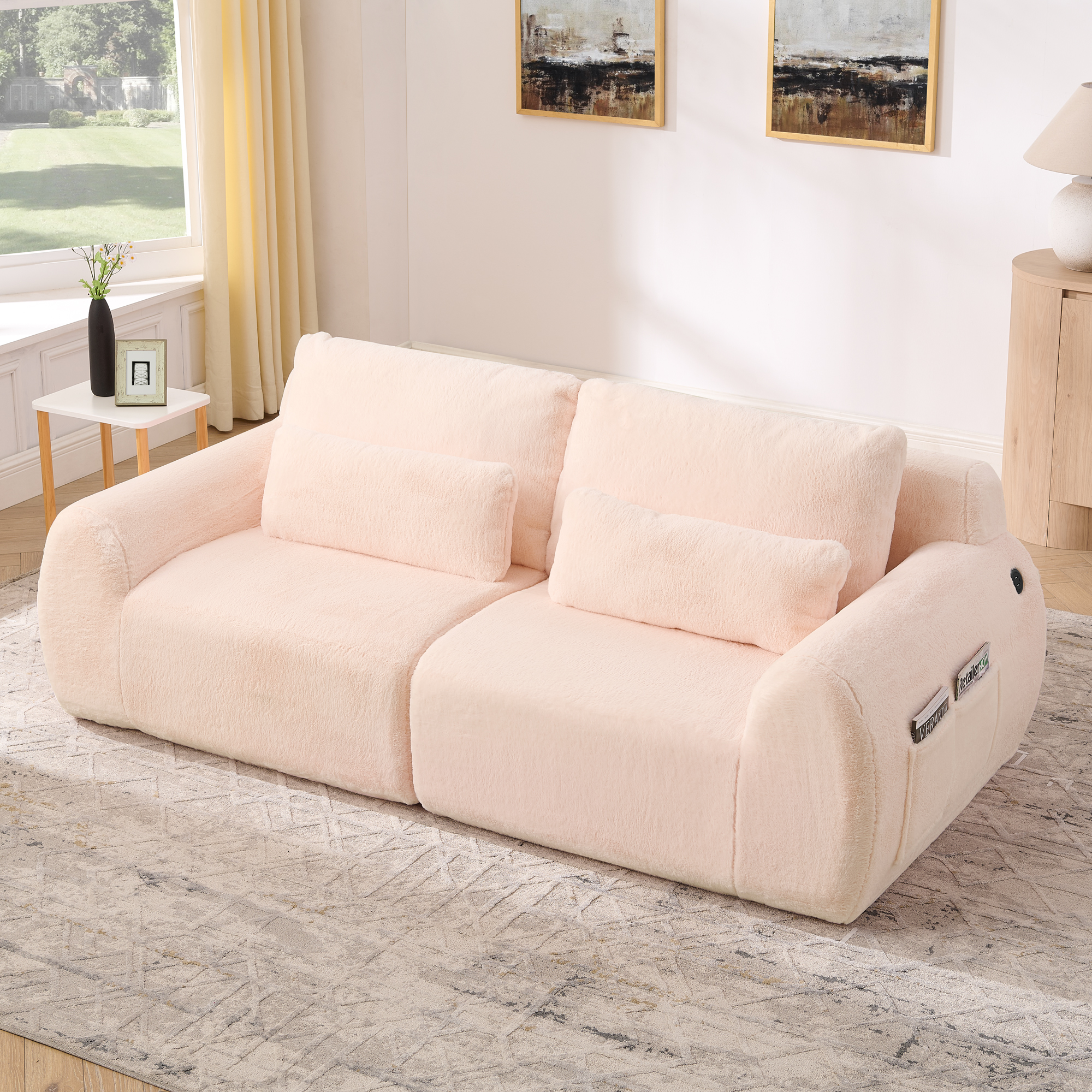 2‑Sitzer Sofa, weiches Kaninchenstil-Kunstfell, ho