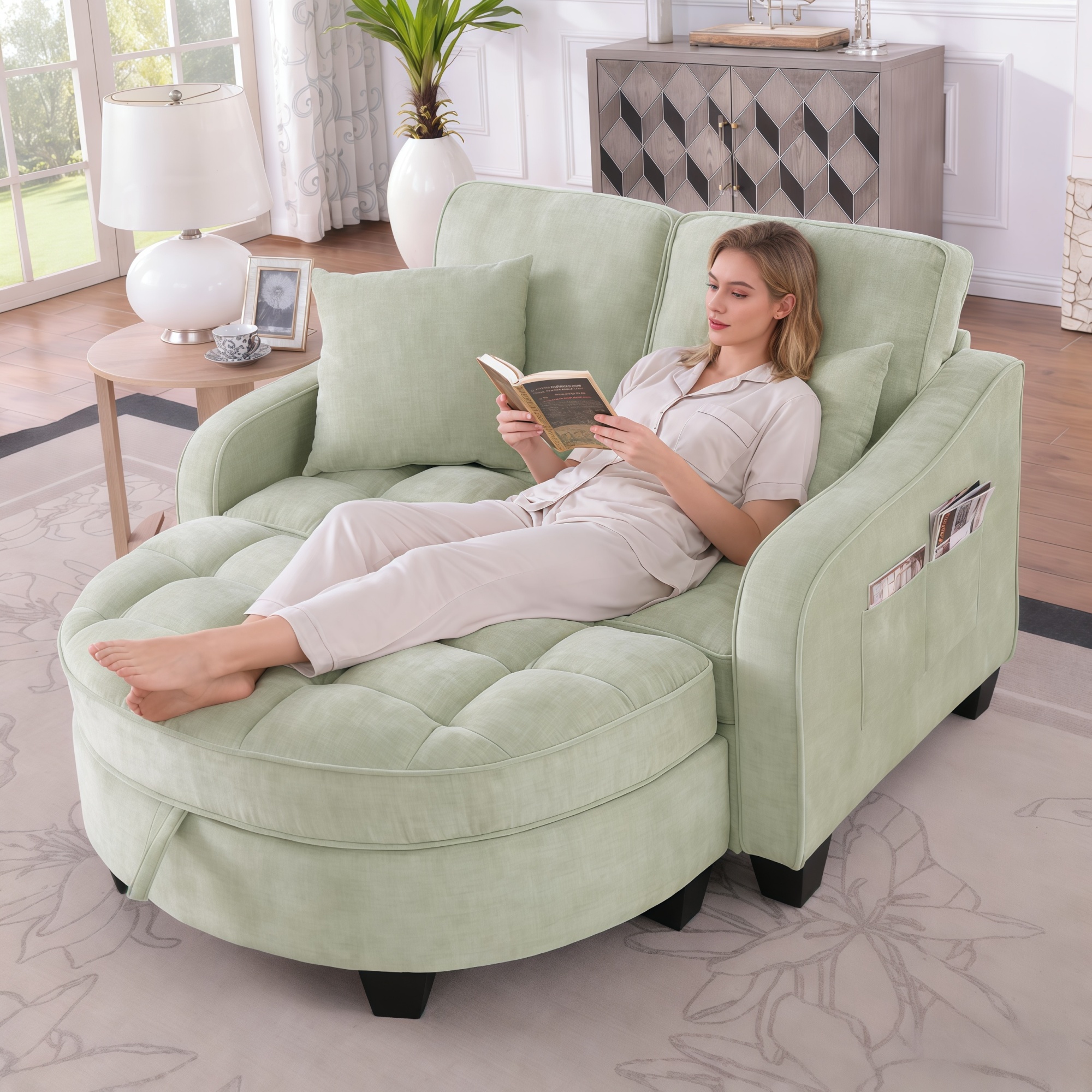 Canapé convertible cyan en tissu chenille