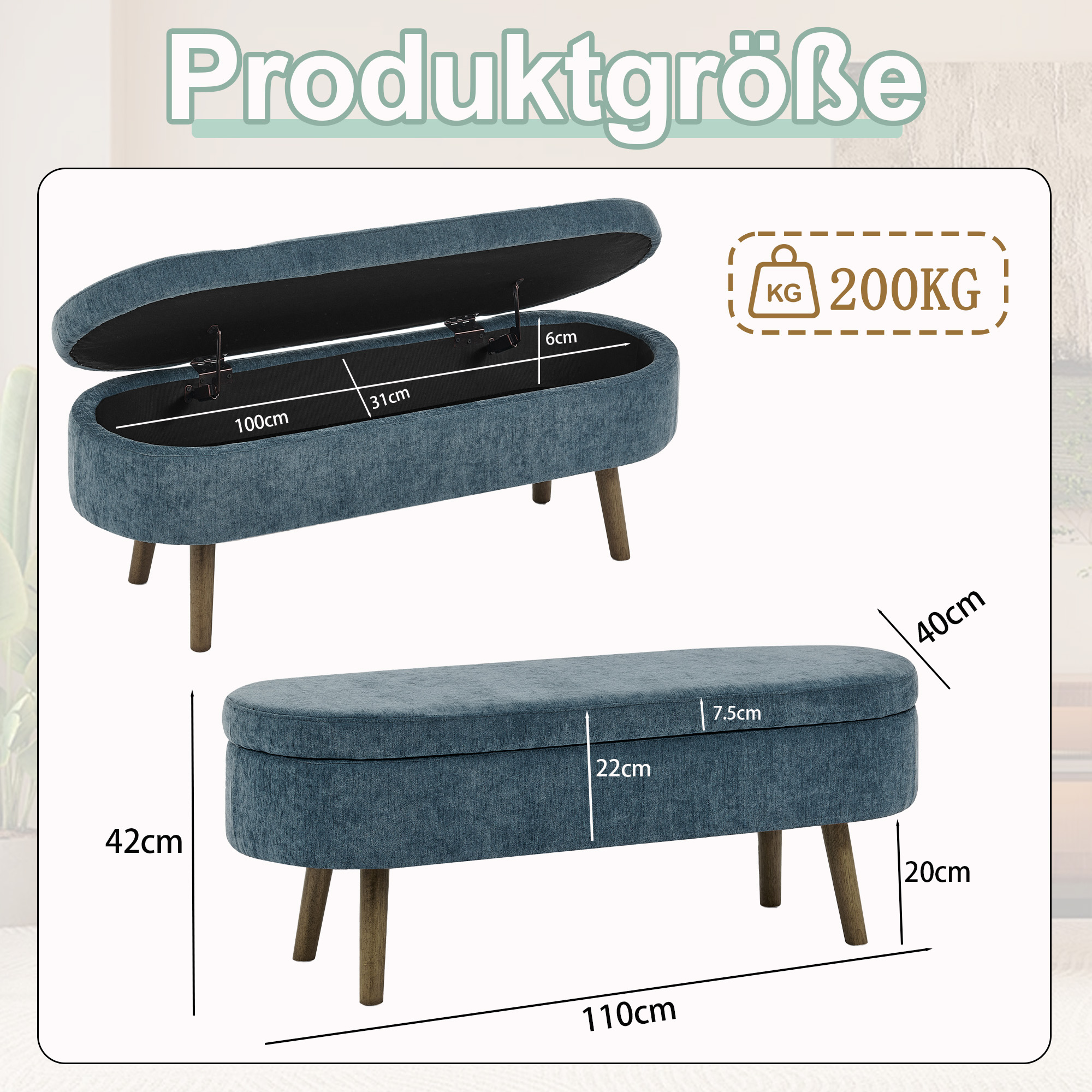 Banc de rangement multifonction en tissu chenille - image 4