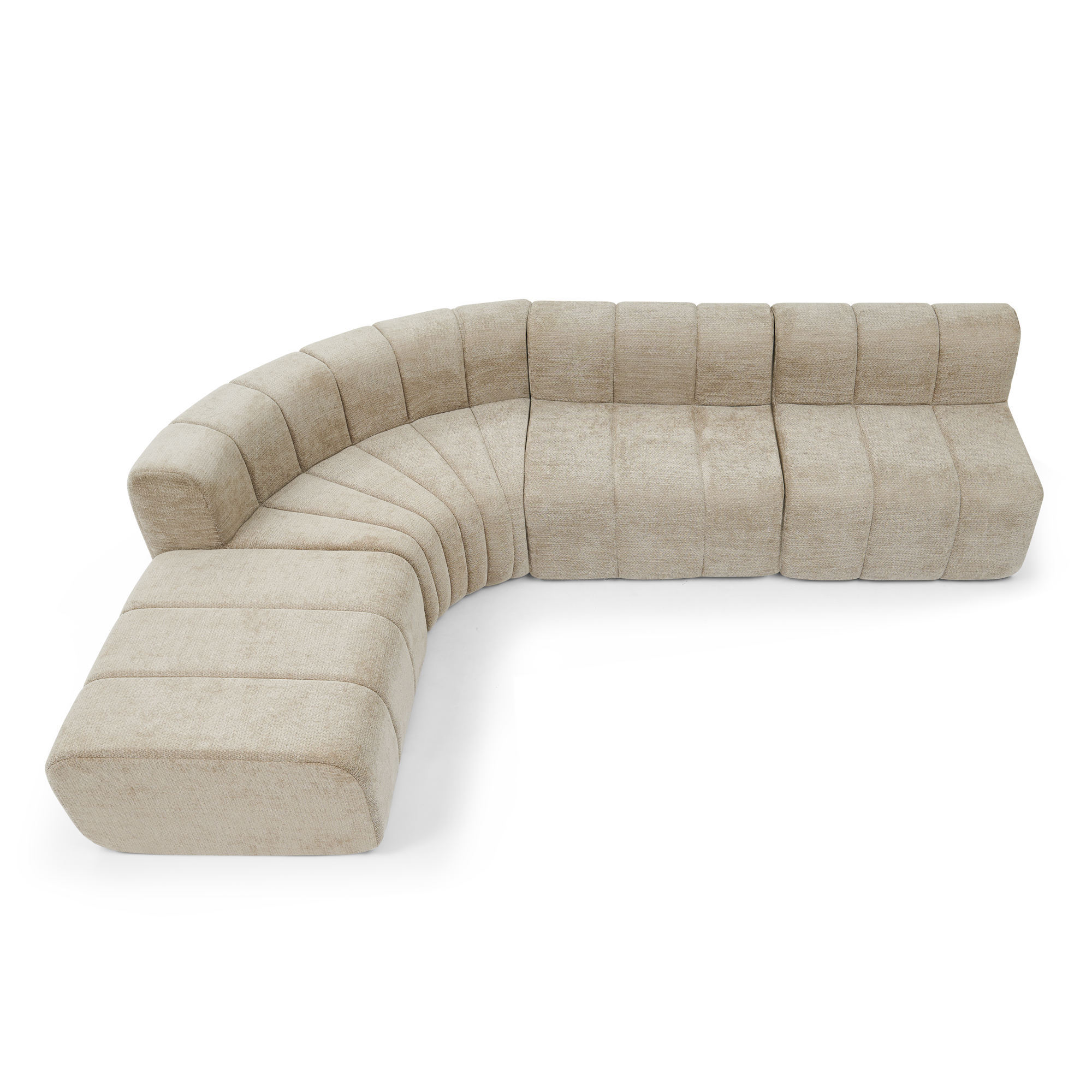 Canapé d’angle 4 places avec rangements, poufs en chenille marron - spécifications 1