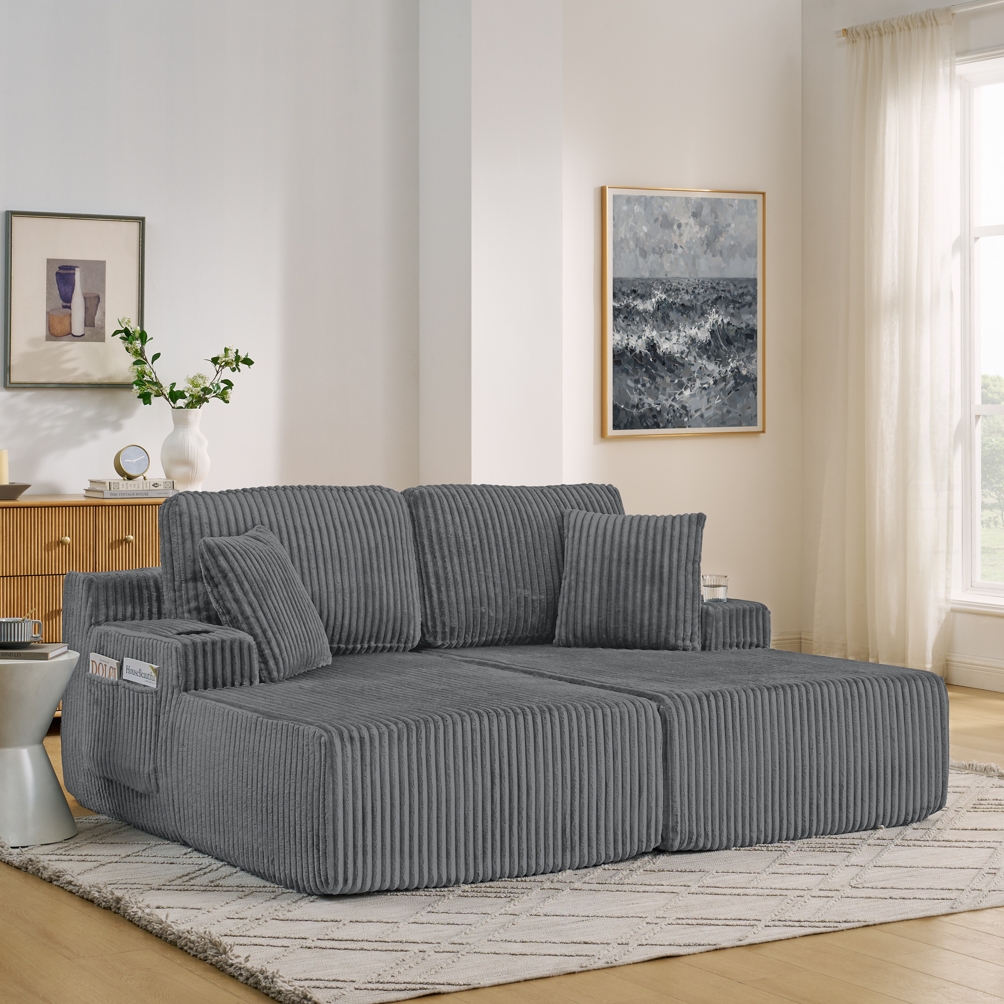 2-Sitzer Relax-Schlafsofa,Lounge-Sessel,weich Kord