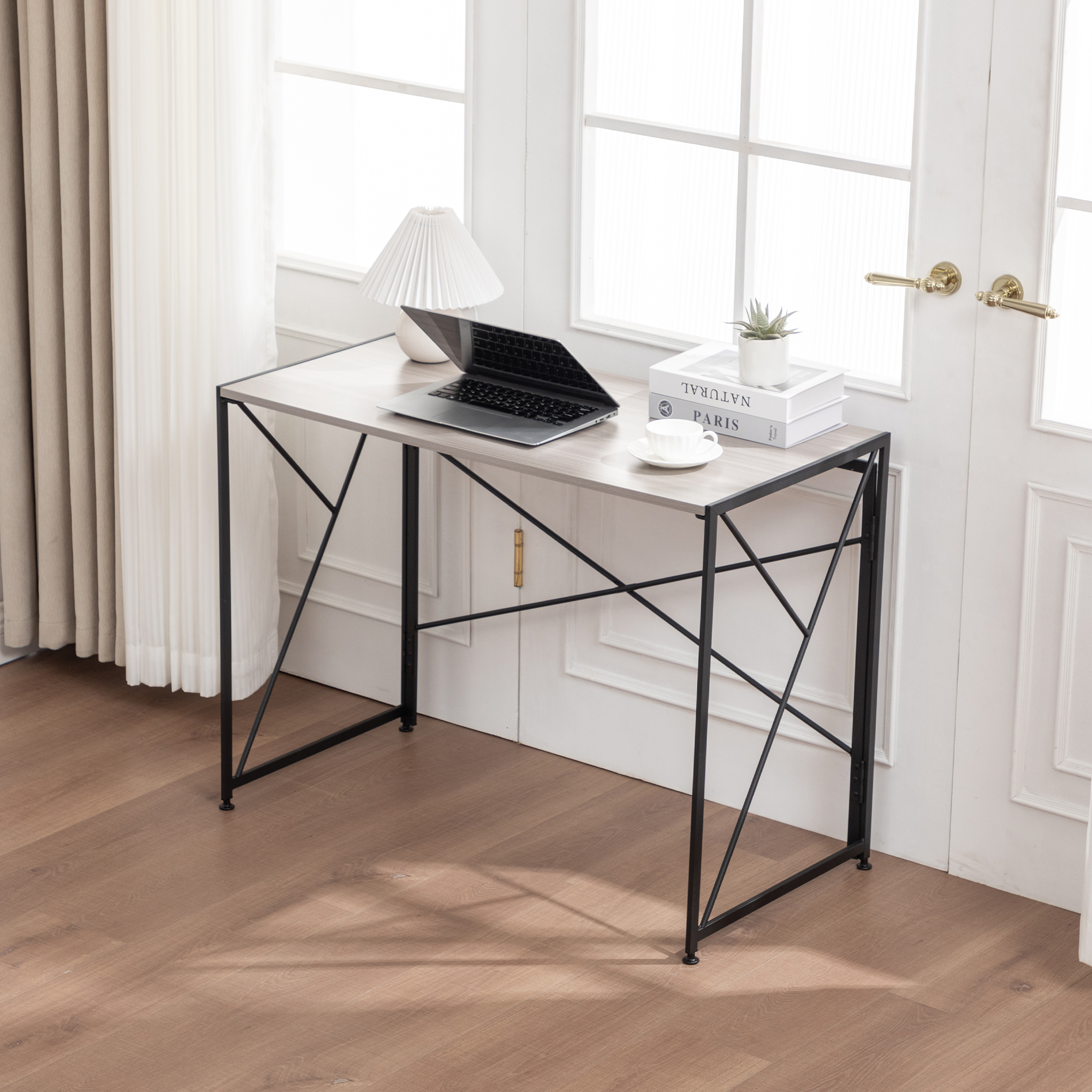 Bureau, 99 x 50 x 75 cm, métal et MDF, bois naturel - vue 4