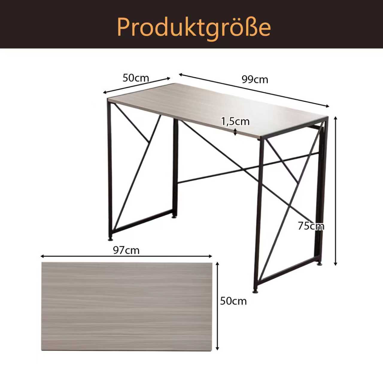 Bureau, 99 x 50 x 75 cm, métal et MDF, bois naturel - vue 2
