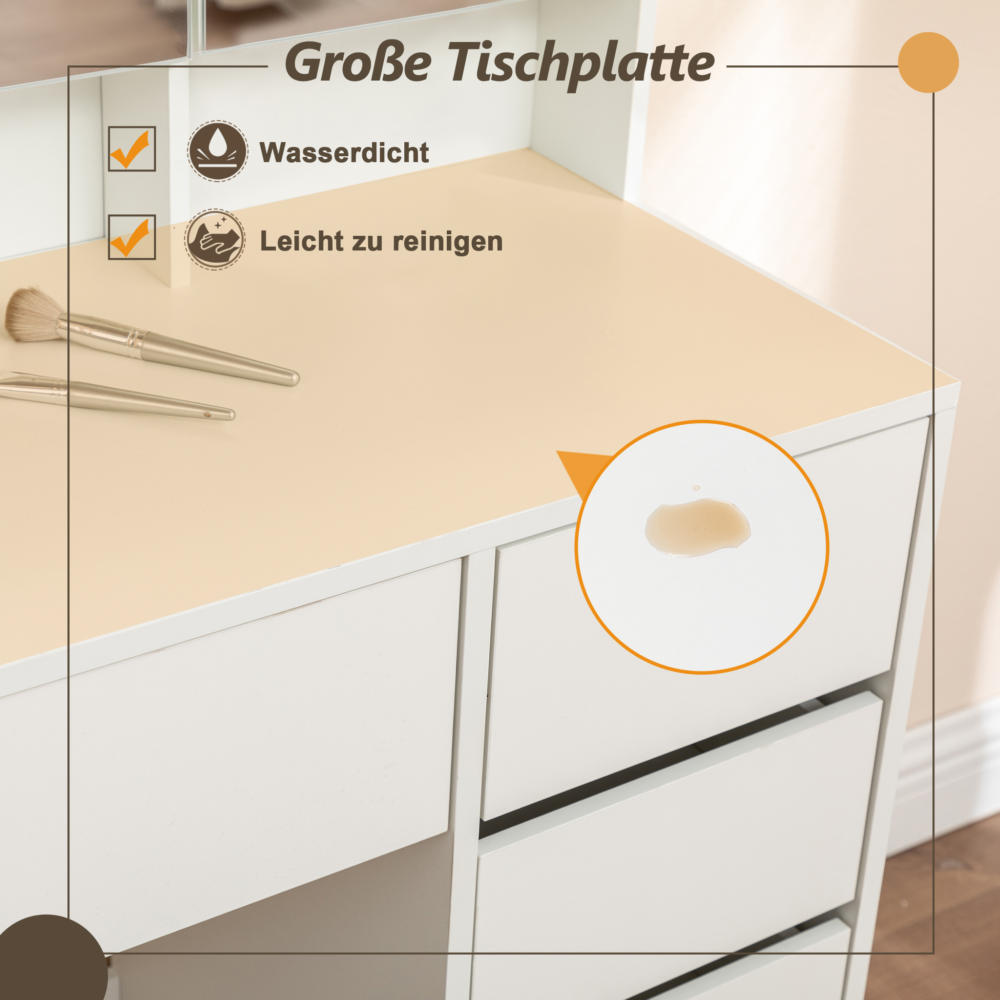 Coiffeuse avec miroir coulissant et rangement caché, 3 tiroirs, 2 étagères d'angle, miroir grand lumineux, pour chambre et dressing, organise maquillage, design fonctionnel, beaucoup de rangement, élégance - image 5