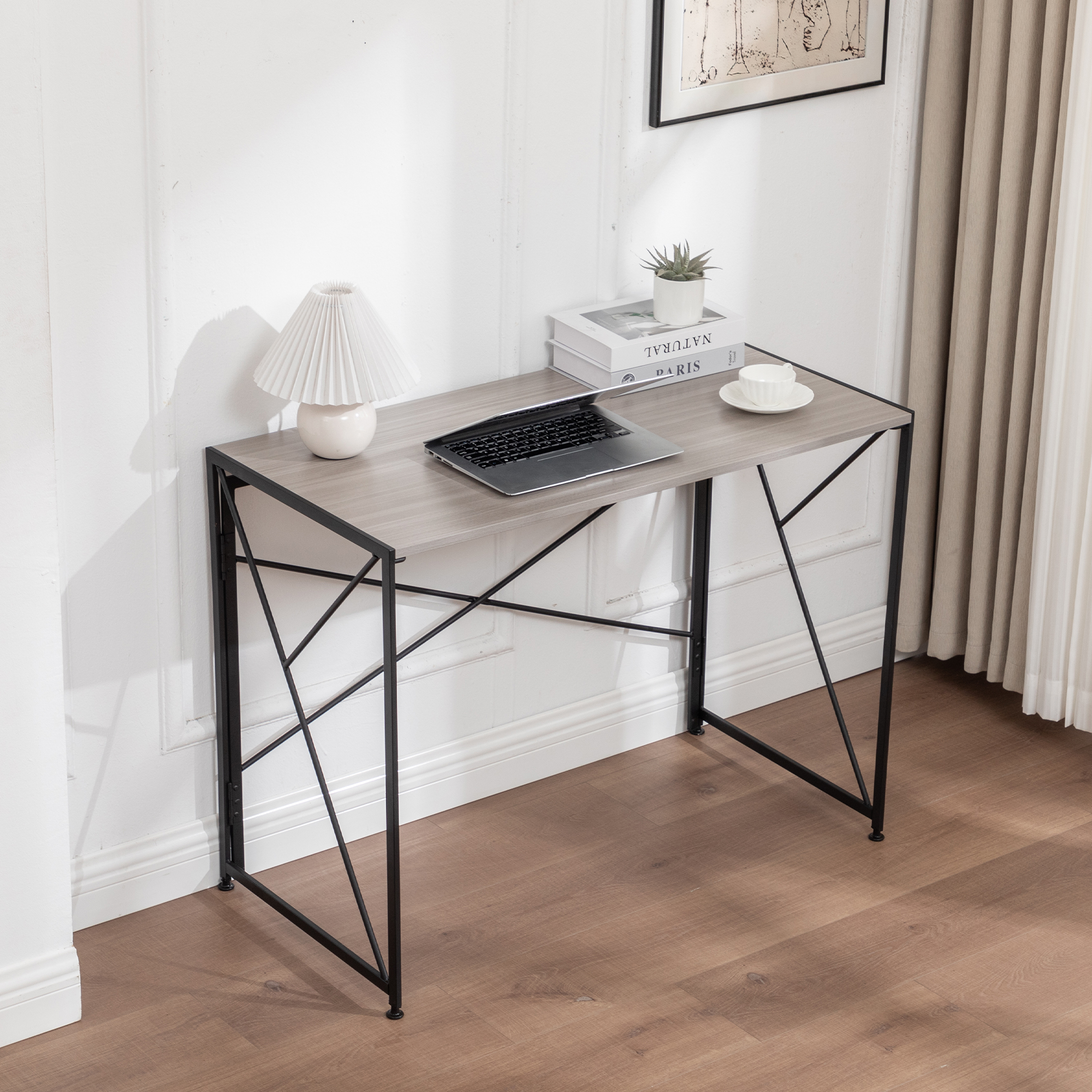 Bureau, 99 x 50 x 75 cm, métal et MDF, bois naturel - vue 3