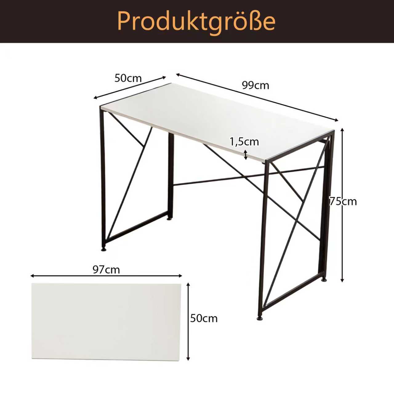 Bureau, 99 x 50 x 75 cm, métal et MDF, blanc - vue 2