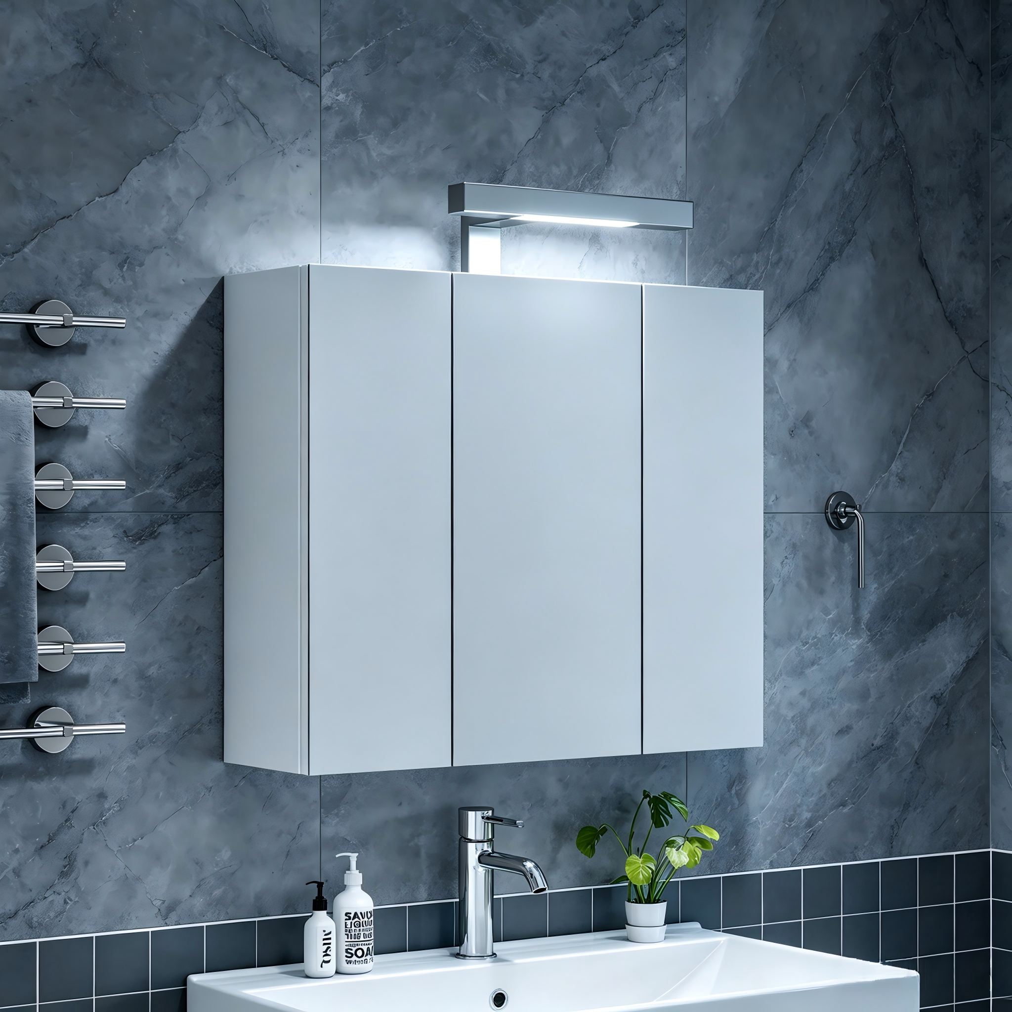 Armoire de toilette avec miroir, hauteur réglable, éclairage led, prises et recharge intégrées, 60 x 16 x 70 cm, verre et MDF, blanc - vue 7