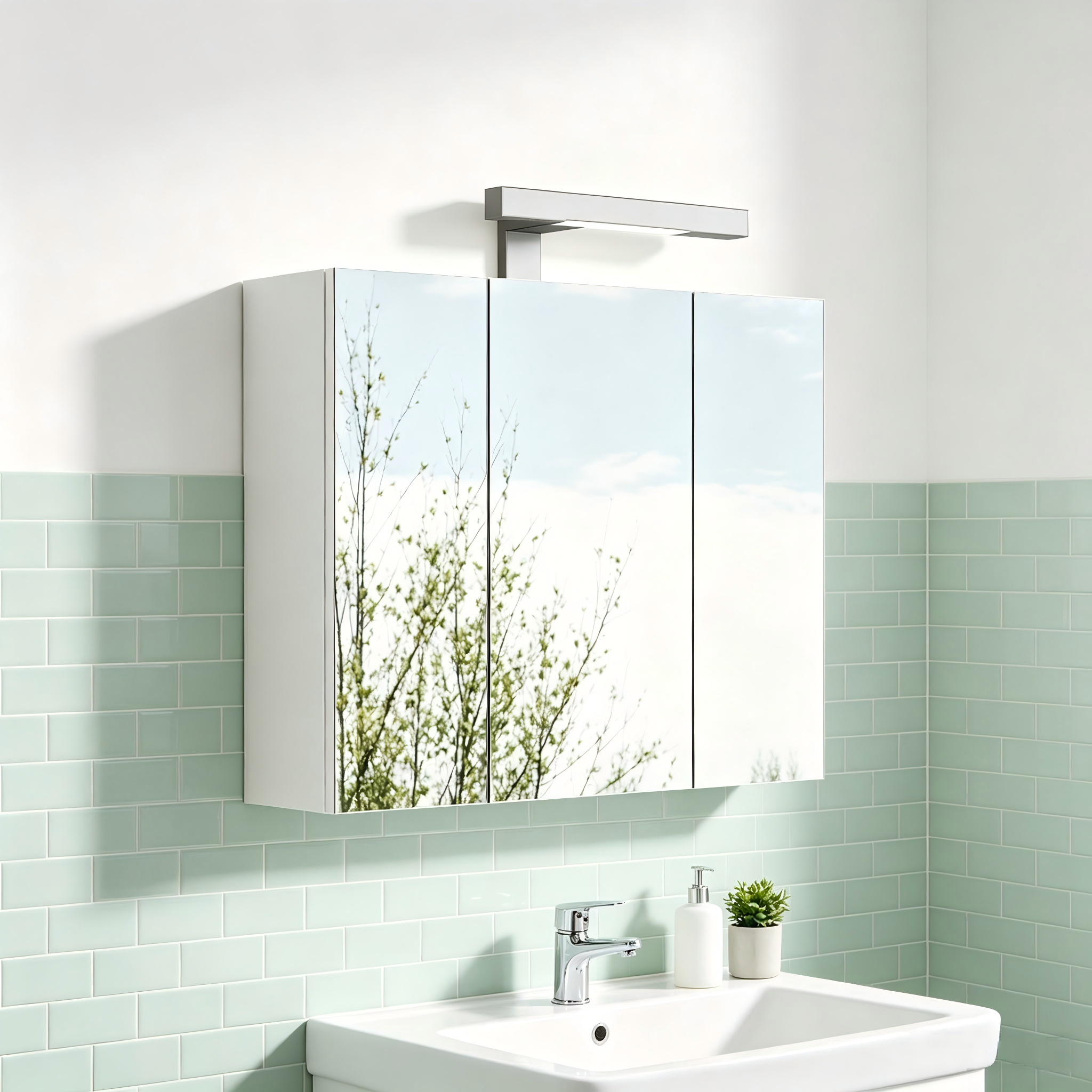 Armoire de toilette avec miroir, hauteur réglable, éclairage led, prises et recharge intégrées, 60 x 16 x 70 cm, verre et MDF, blanc - vue 4