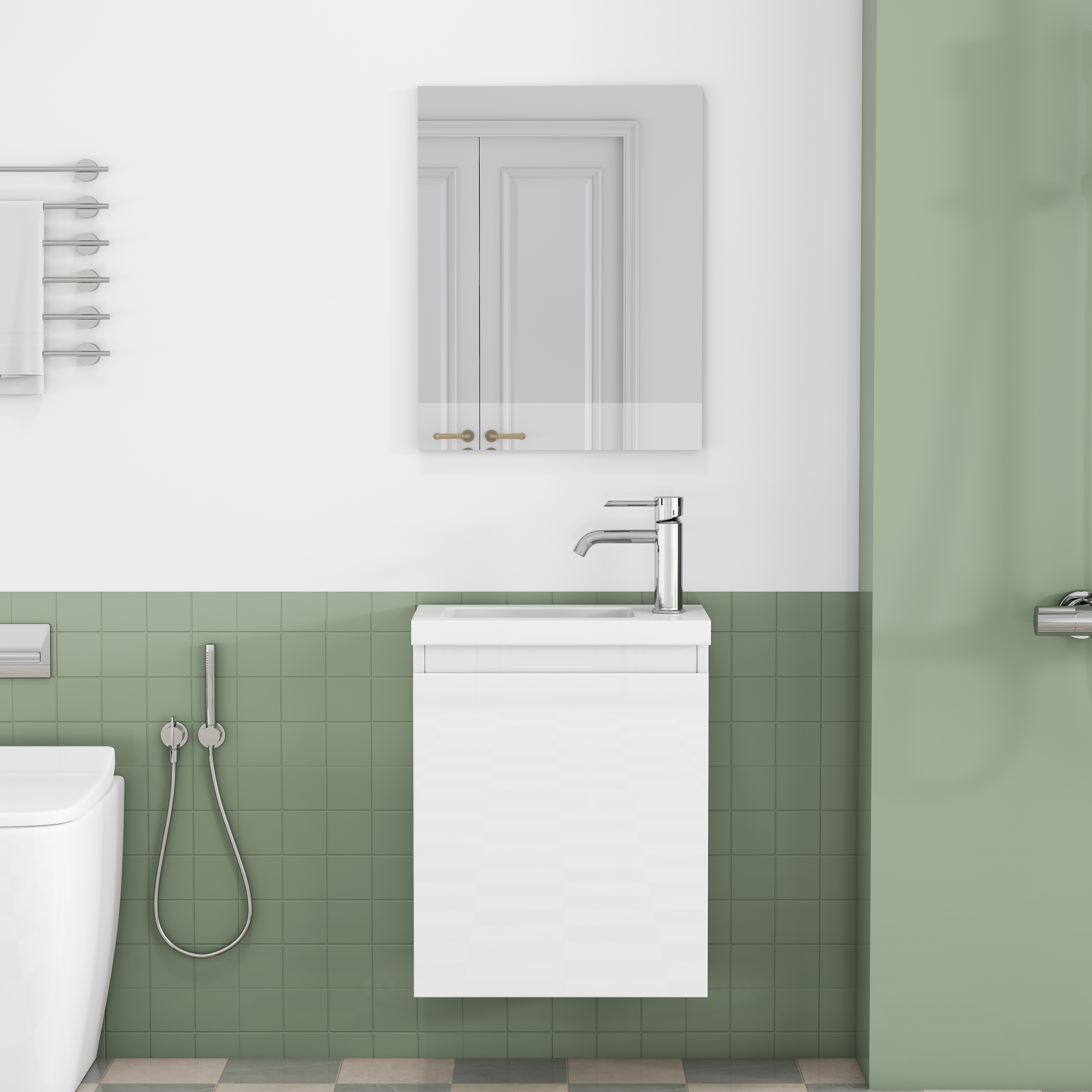 Meuble vasque de salle de bains, sans montage, 39,8 x 24,8 x 48 cm, céramique et MDF, blanc - vue 6