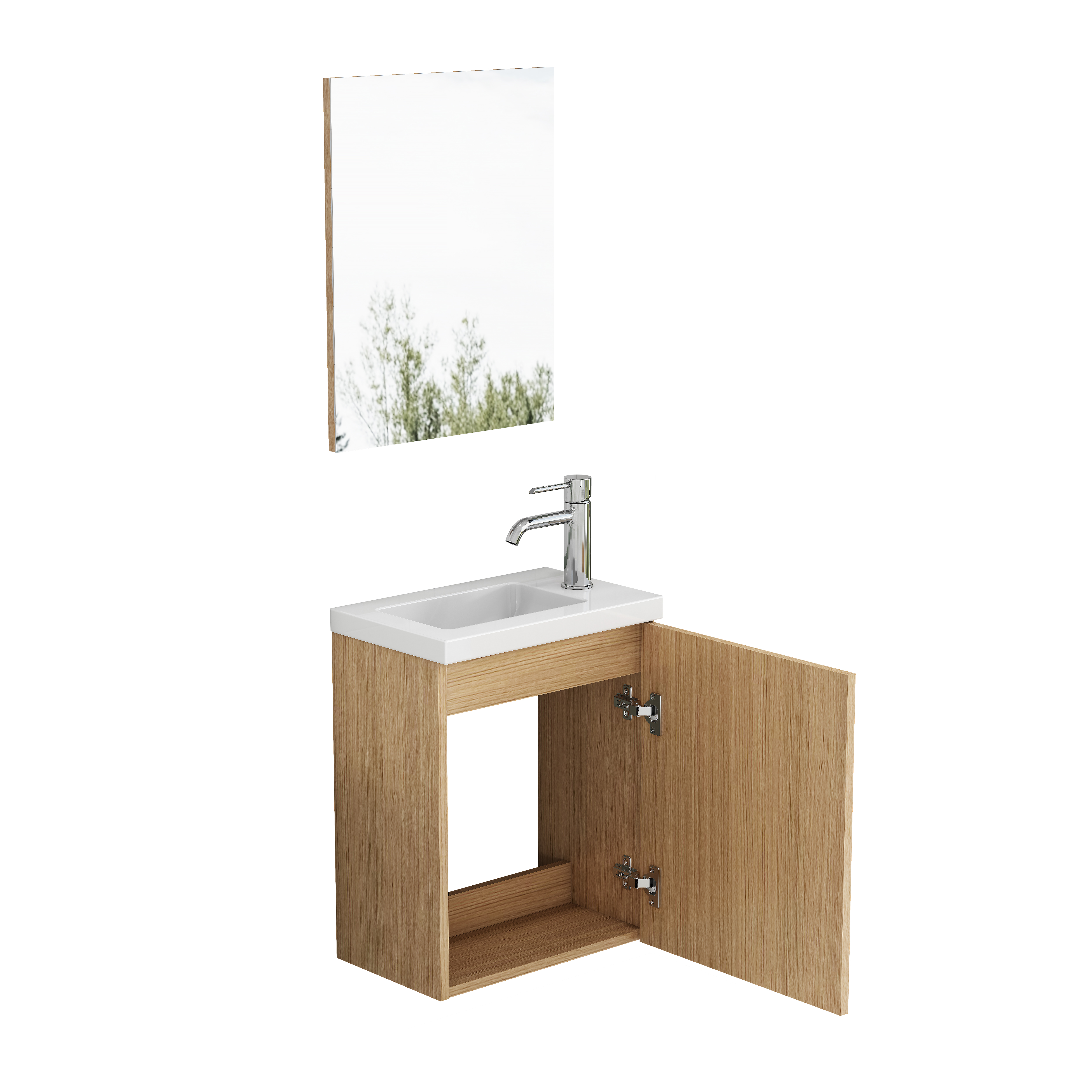Meuble vasque de salle de bains, sans montage, 40 x 25 x 48 cm, céramique et métal, chêne - vue 8