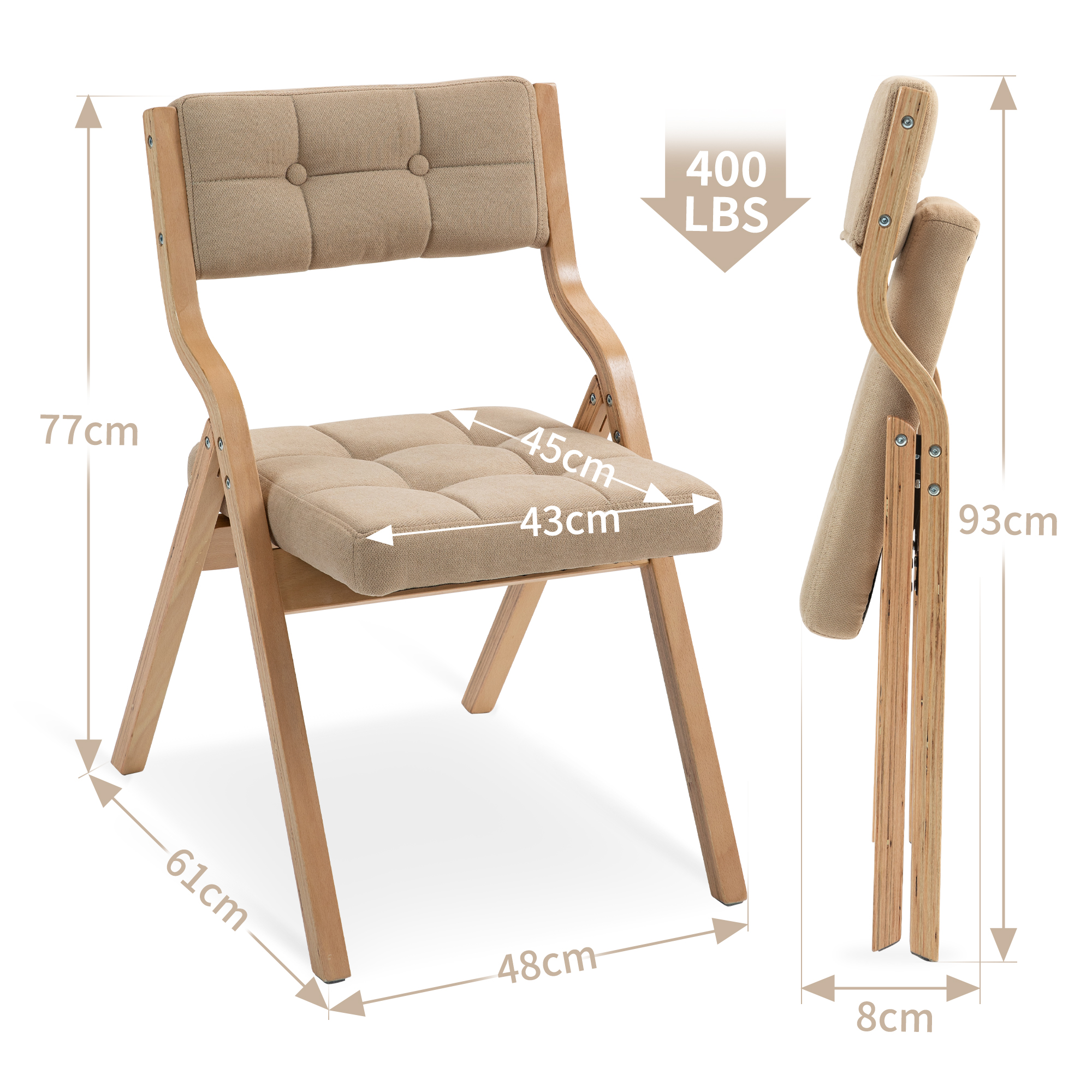 Chaise de salle à manger pliante avec coussin élargi, velours respirant, dossier et assise rembourrés, angle 110°, pour intérieur et extérieur, confort supérieur, gain de place, usage pour invités et fêtes - image 1
