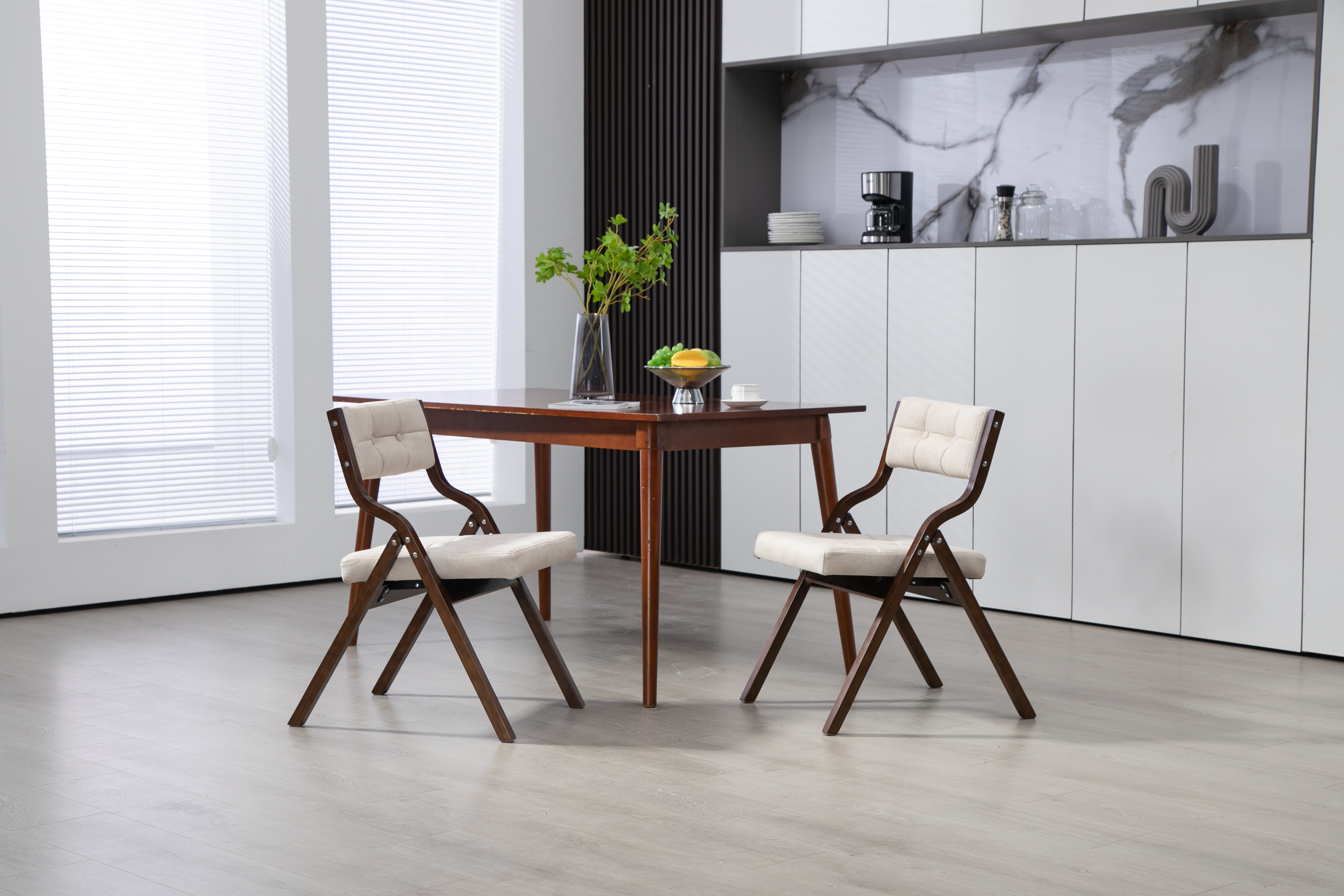 Chaise de salle à manger, lot de 2, assise rembourrée, pliable, 61 x 48 x 77 cm, bois, crème - vue 2
